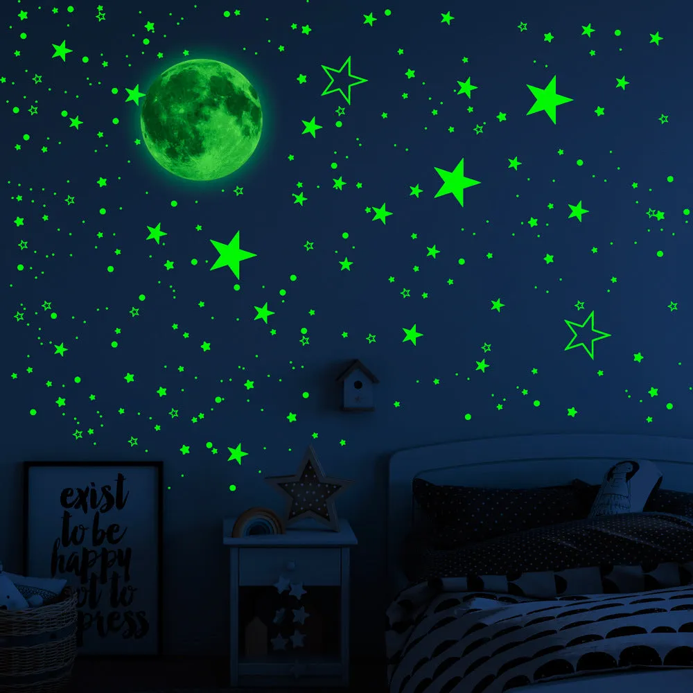 1049pcs Luminous Stickers Glowing Moon Stars Dots Fluorescent Stickers Wall Stickers Room Decoration
