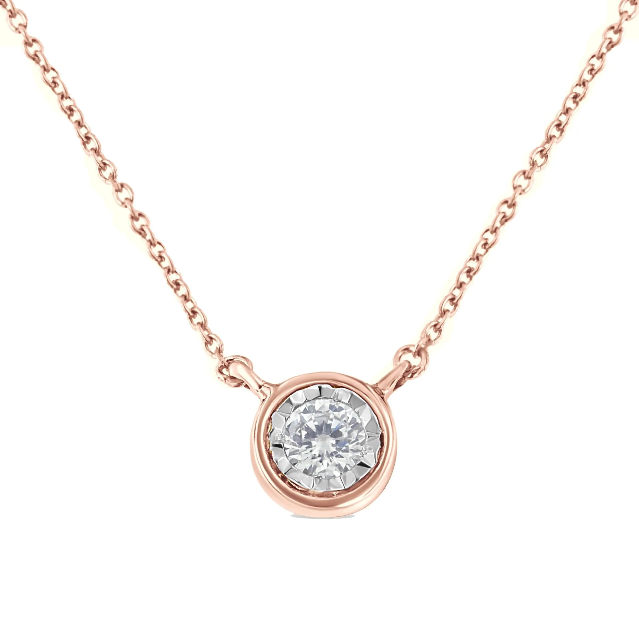 10K Gold Round Brilliant-Cut Diamond Modern Bezel-Set Solitaire Pendant Necklace (J-K Color, I2-I3 Clarity) - 16" with 2" Extender