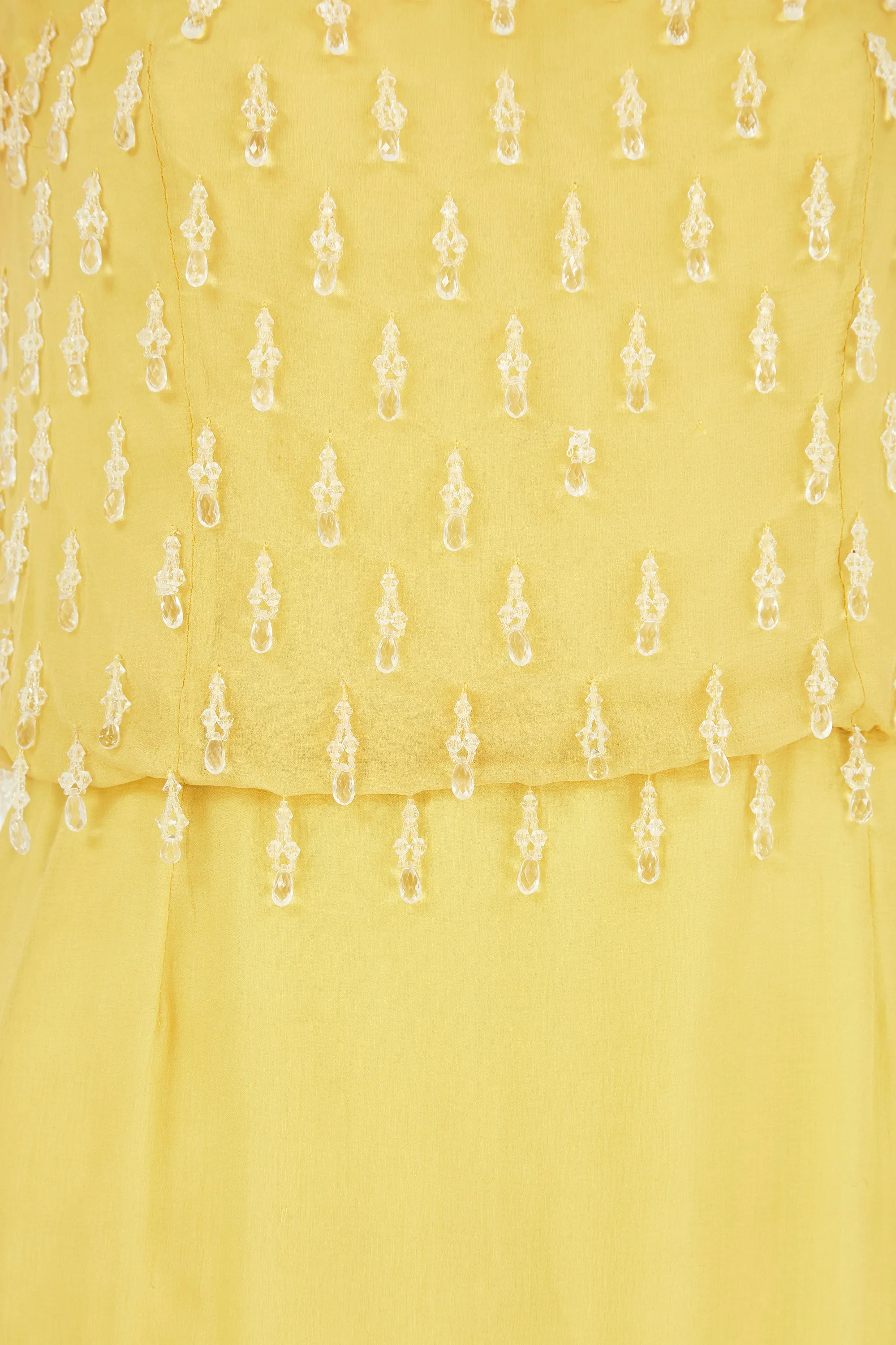 1960s French Couture Yellow Silk Chiffon Sequin Beaded Dress