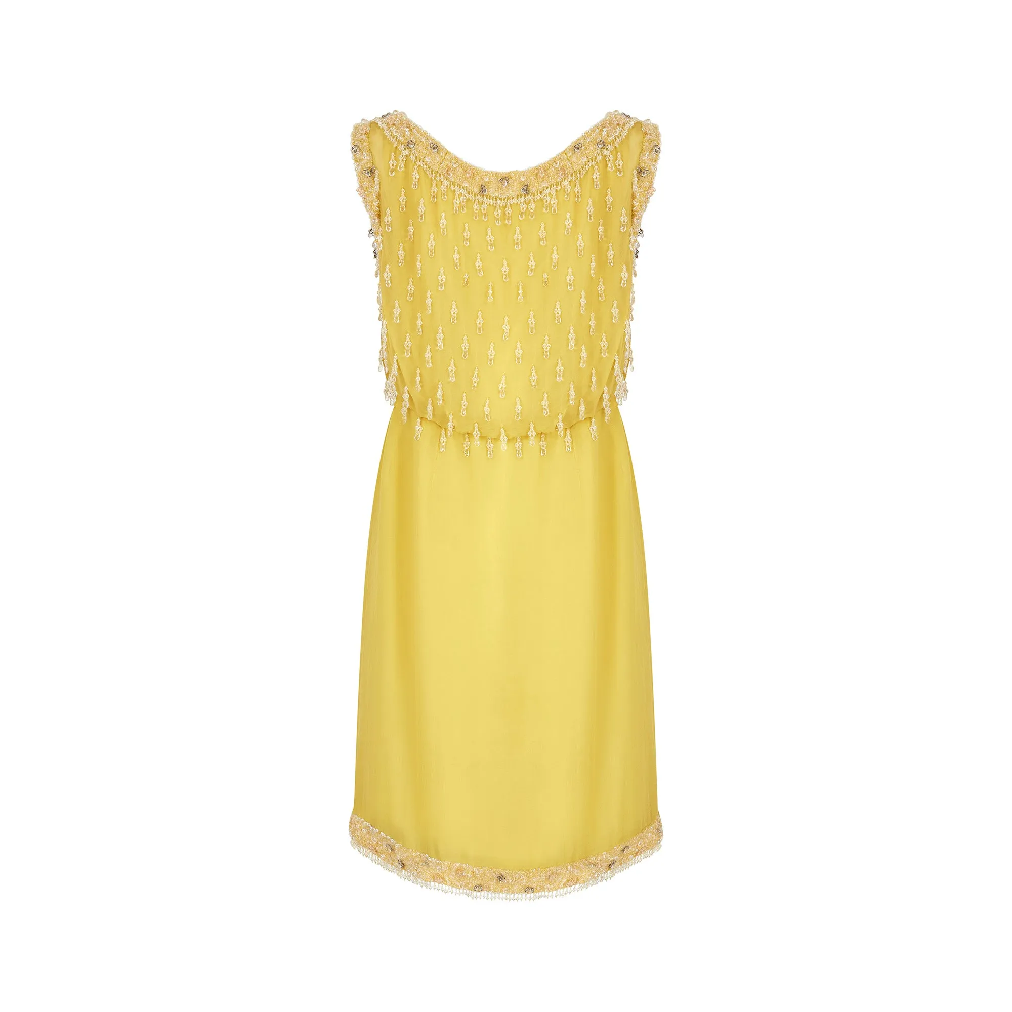 1960s French Couture Yellow Silk Chiffon Sequin Beaded Dress