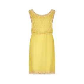 1960s French Couture Yellow Silk Chiffon Sequin Beaded Dress