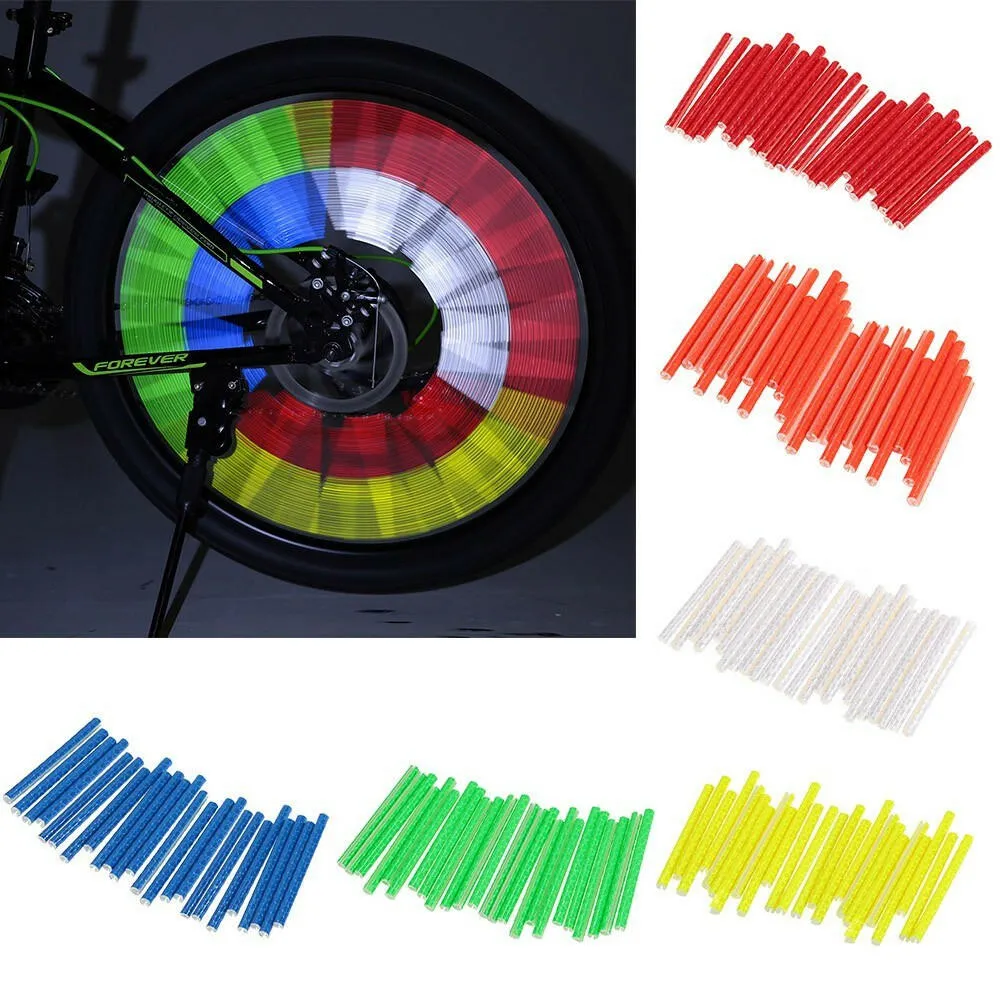 24PCS Bicycle Bike Wheel Spokes Reflective Sticks Tube Safe Cycling Spoke Reflector Safety Clip Wheel Reflective Tube Bicycle Decoration Light 75mm