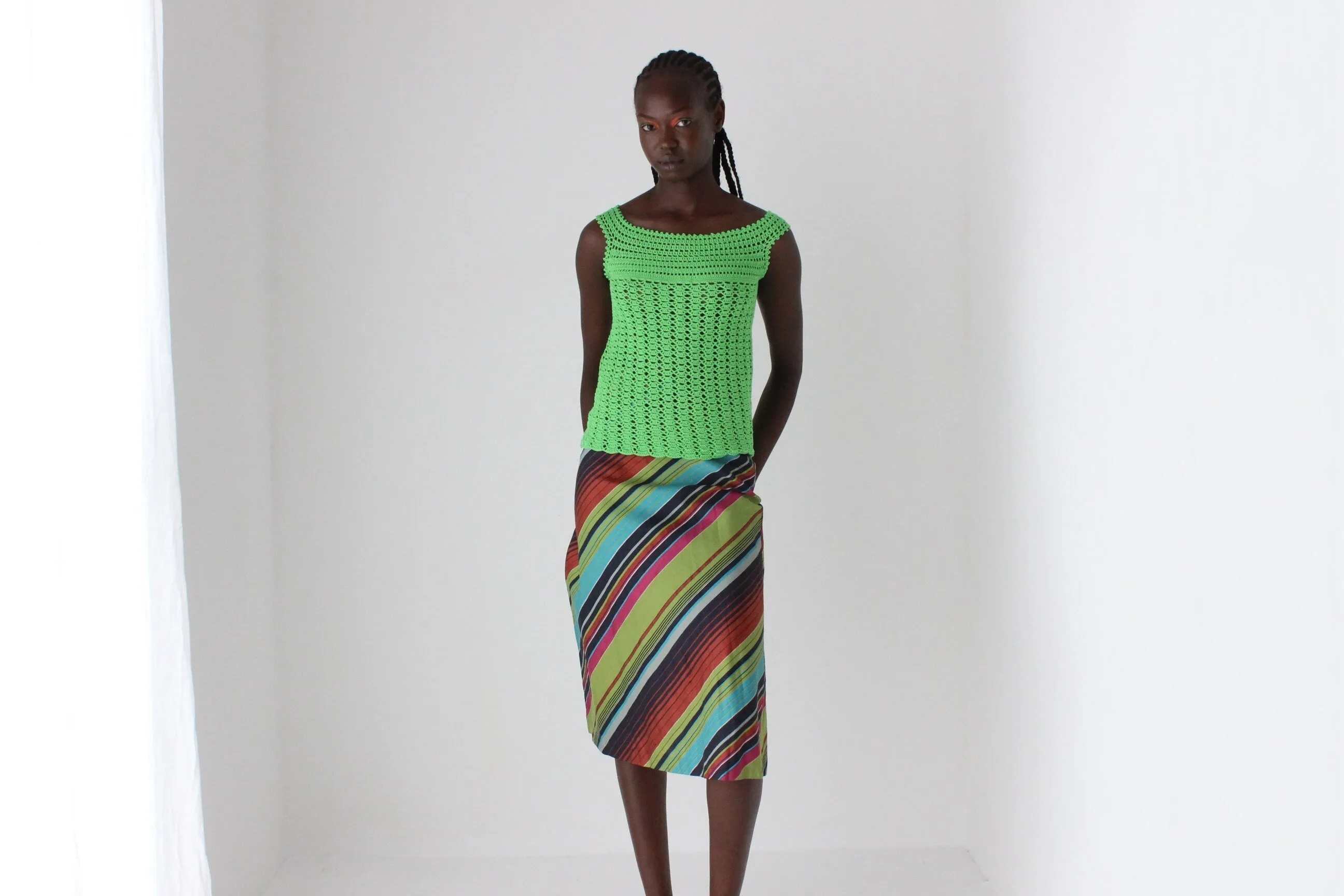 70s Italian Vintage Lime Crochet Top