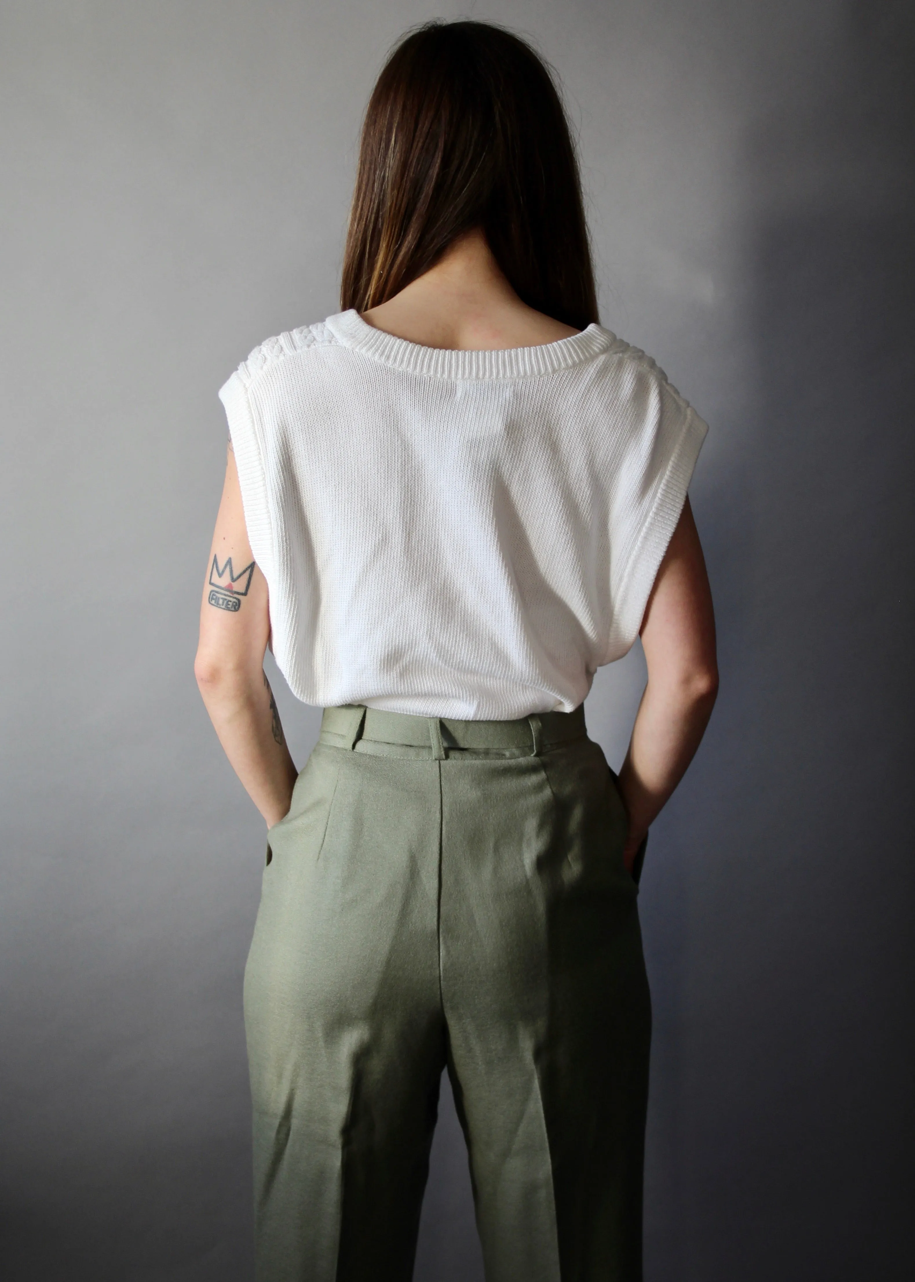 90s White Cable Knit Vest - XL