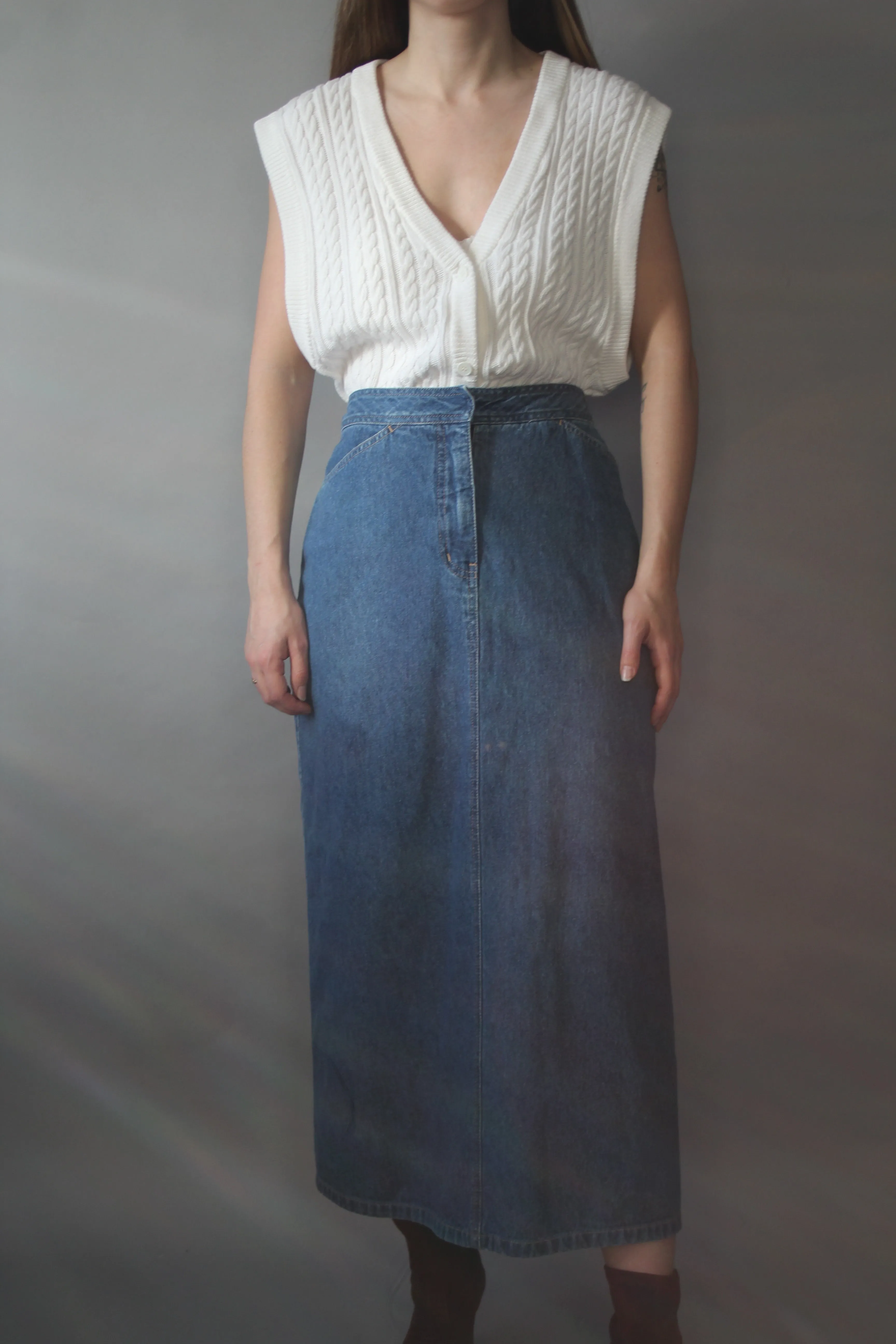 90s White Cable Knit Vest - XL
