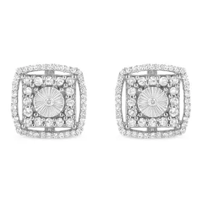 .925 Sterling Silver 1.0 Cttw Round Diamond Double Halo and Disc Stud Earring (I-J Color, I2-I3 Clarity)