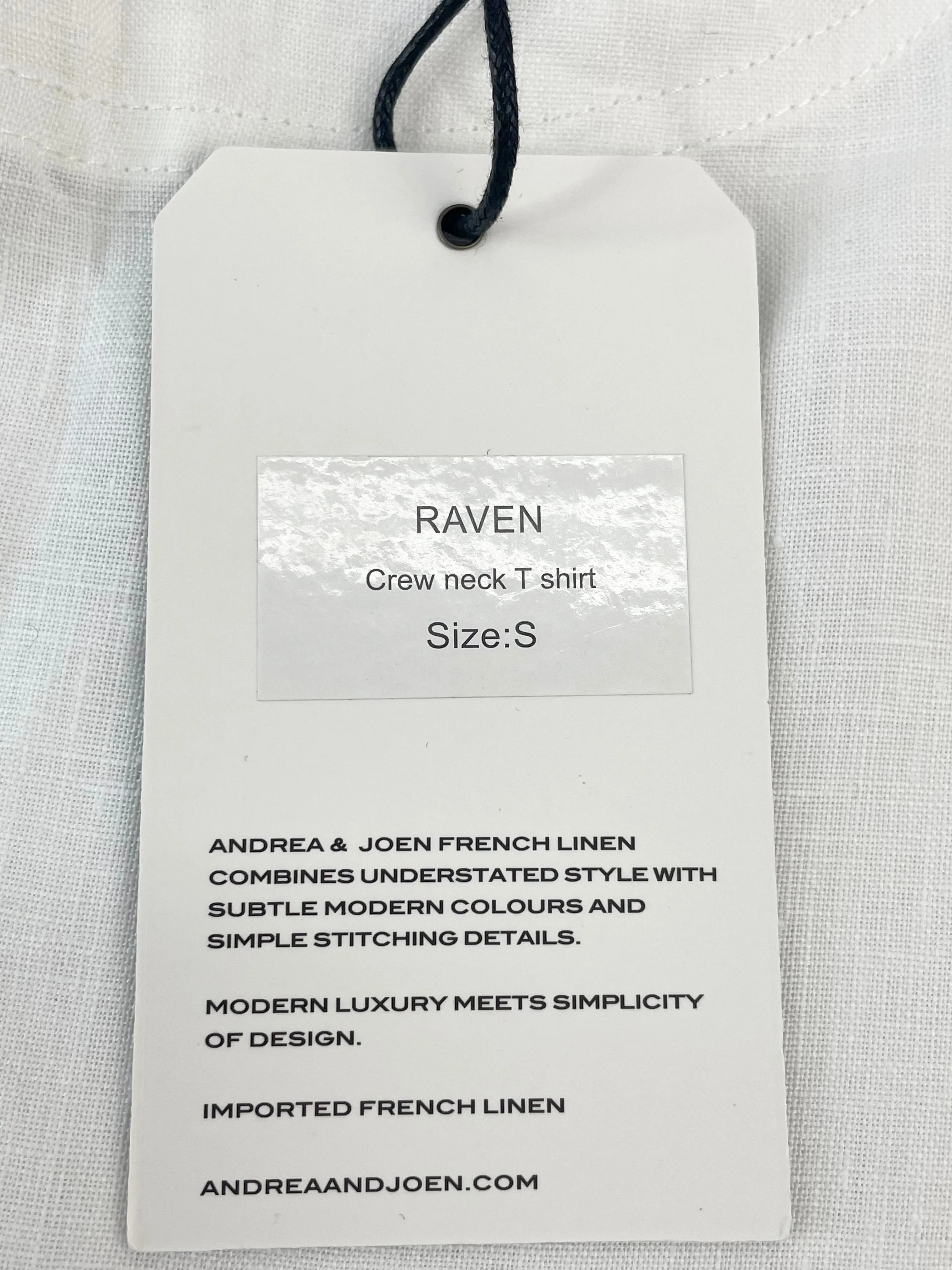 Andrea & Joen French Linen White 'Raven' Crew Neck T-Shirt - S