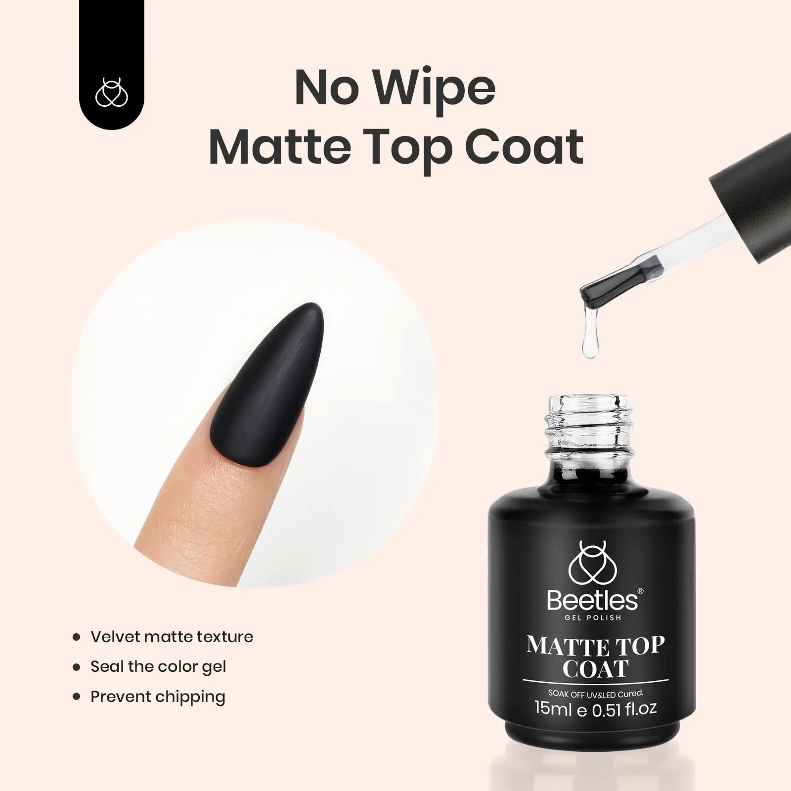 beetles Gel Polish, 3Pcs 15ml Base Gel and No Wipe Top Coat Gel Nail Polish Matte Coat Set, Shine Finish and Long Lasting, Soak Off LED Nail Lamp Gel Nail Polish DiY Design Gifts for Women