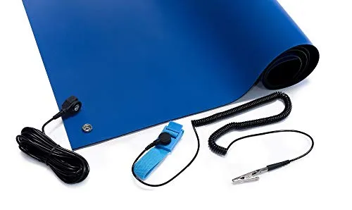 Bertech - 2059S-3x8BKT ESD Soldering Mat Kit, 3 Feet Wide x 8 Feet Long x 0.06 Inches Thick, Blue, Includes a Wrist Strap and Grounding Cord, RoHS and REACH Compliant (Assembled in USA)