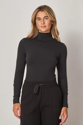 Black Fleece Lined Seamless Mock Neck Long Sleeve Top