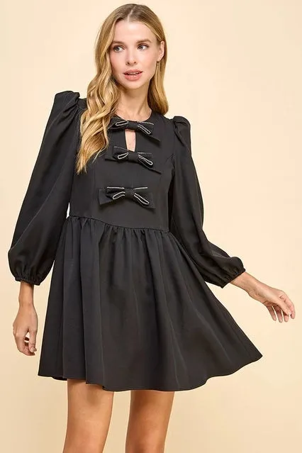 Black Rhinestone Bow Dress