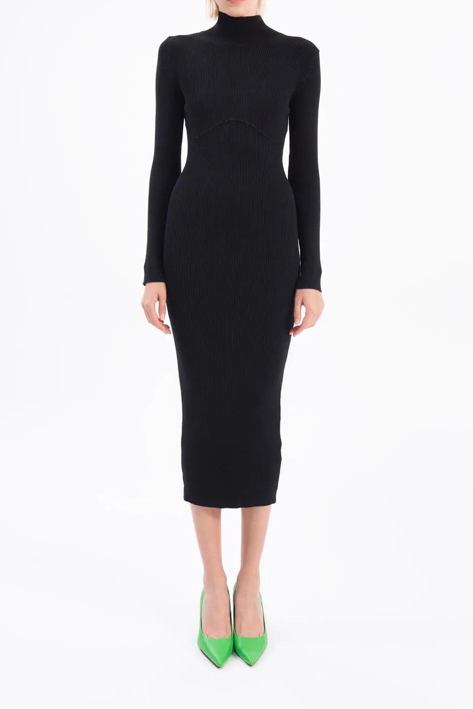 Black Stand Collar Knit Pencil Dress
