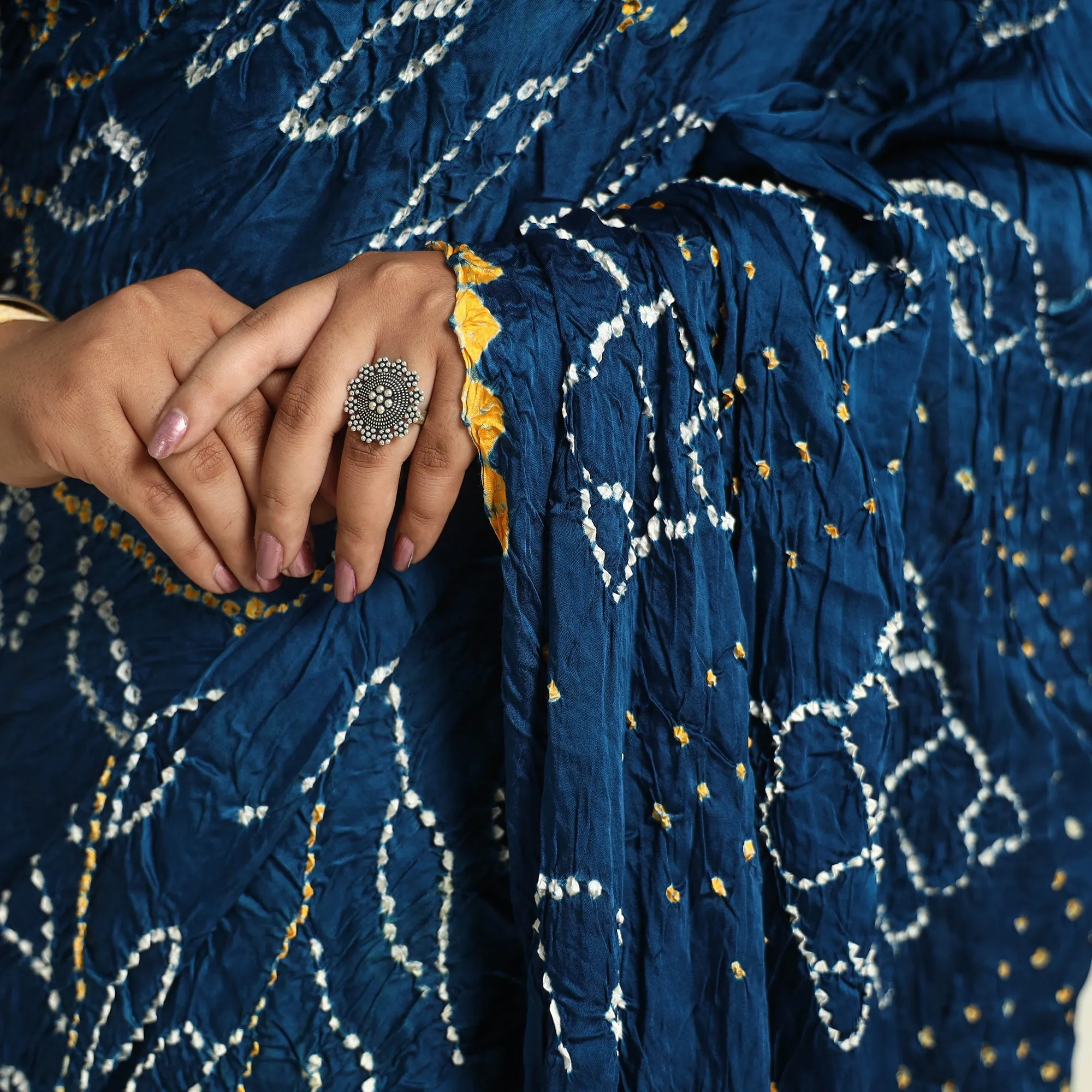 Blue - Kutch Tie-Dye Modal Silk Bandhani Saree with Zari Border 63