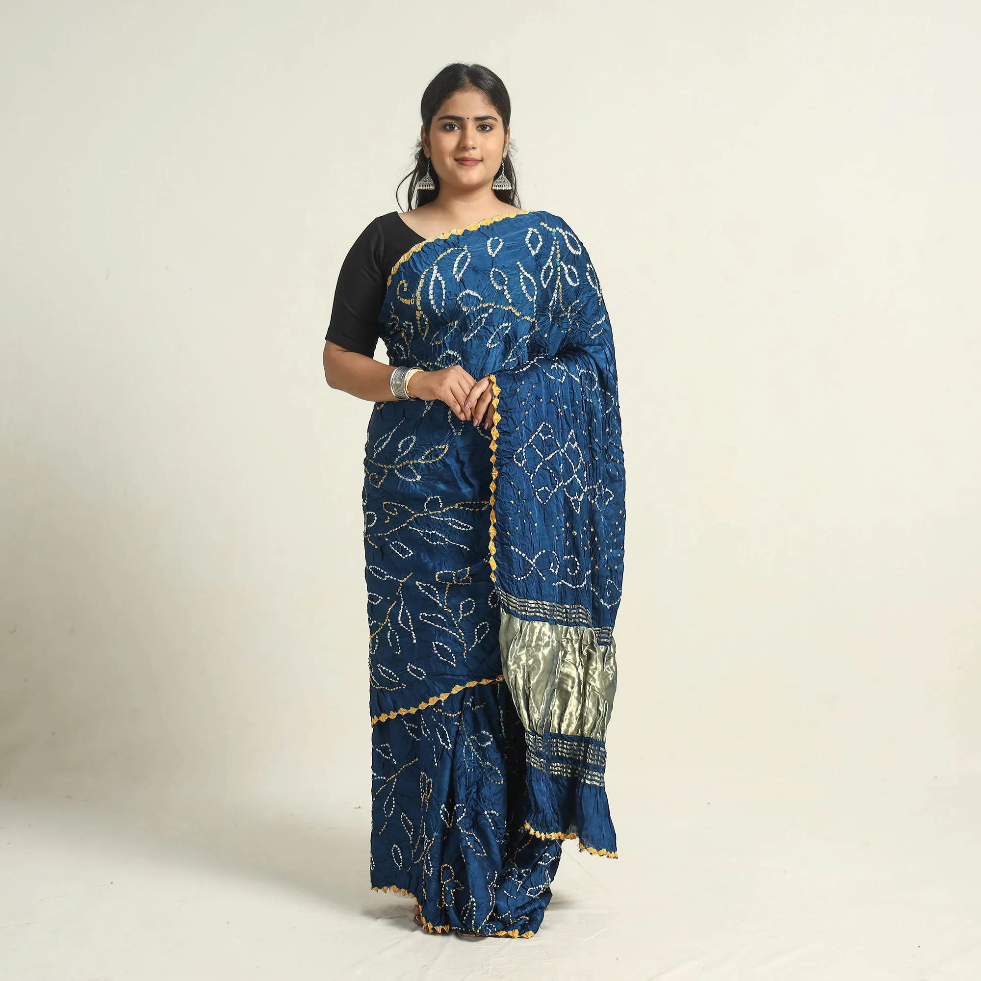 Blue - Kutch Tie-Dye Modal Silk Bandhani Saree with Zari Border 63