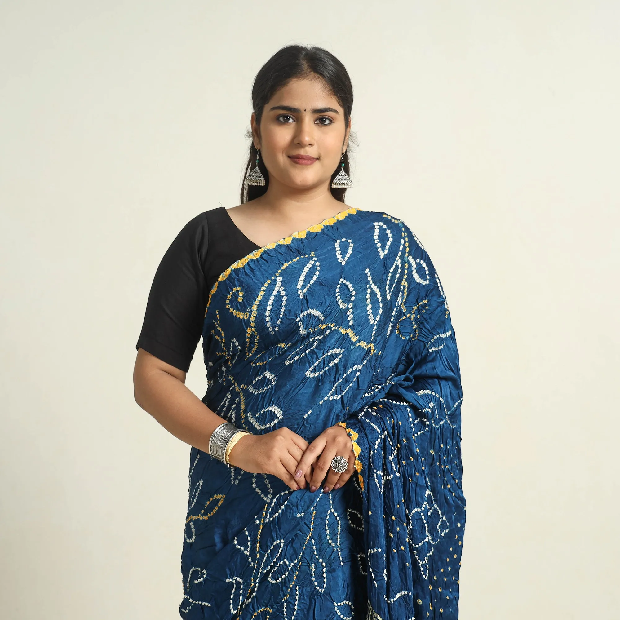 Blue - Kutch Tie-Dye Modal Silk Bandhani Saree with Zari Border 63