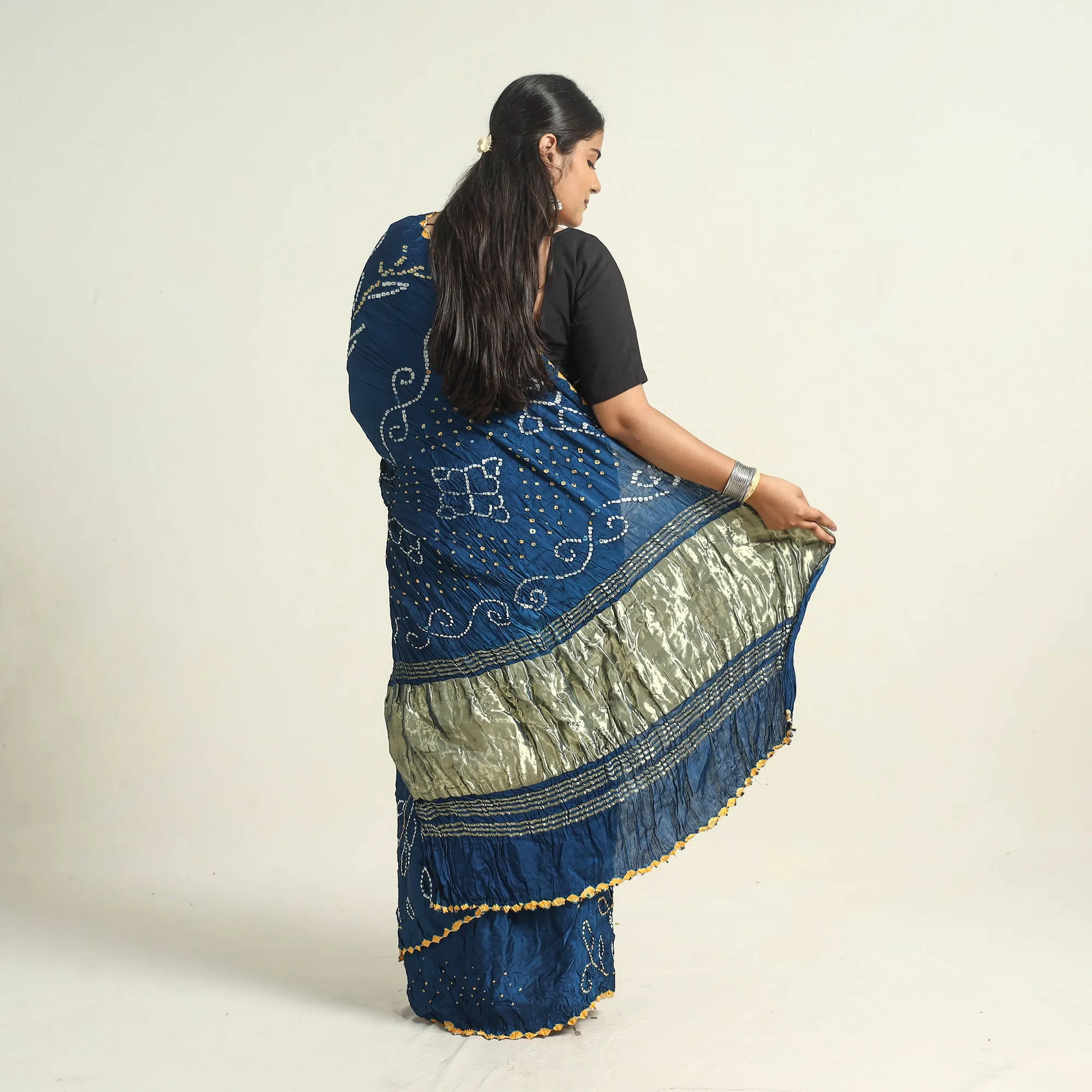 Blue - Kutch Tie-Dye Modal Silk Bandhani Saree with Zari Border 63