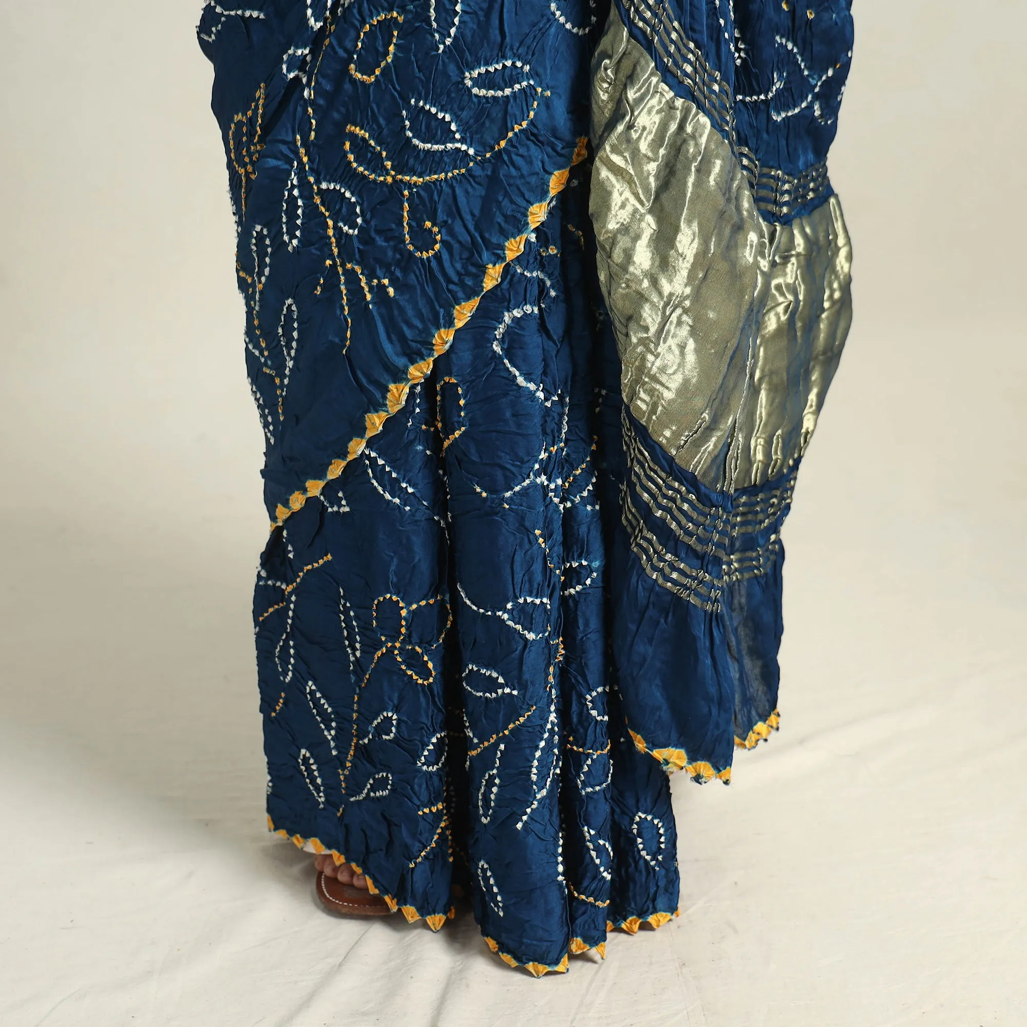 Blue - Kutch Tie-Dye Modal Silk Bandhani Saree with Zari Border 63