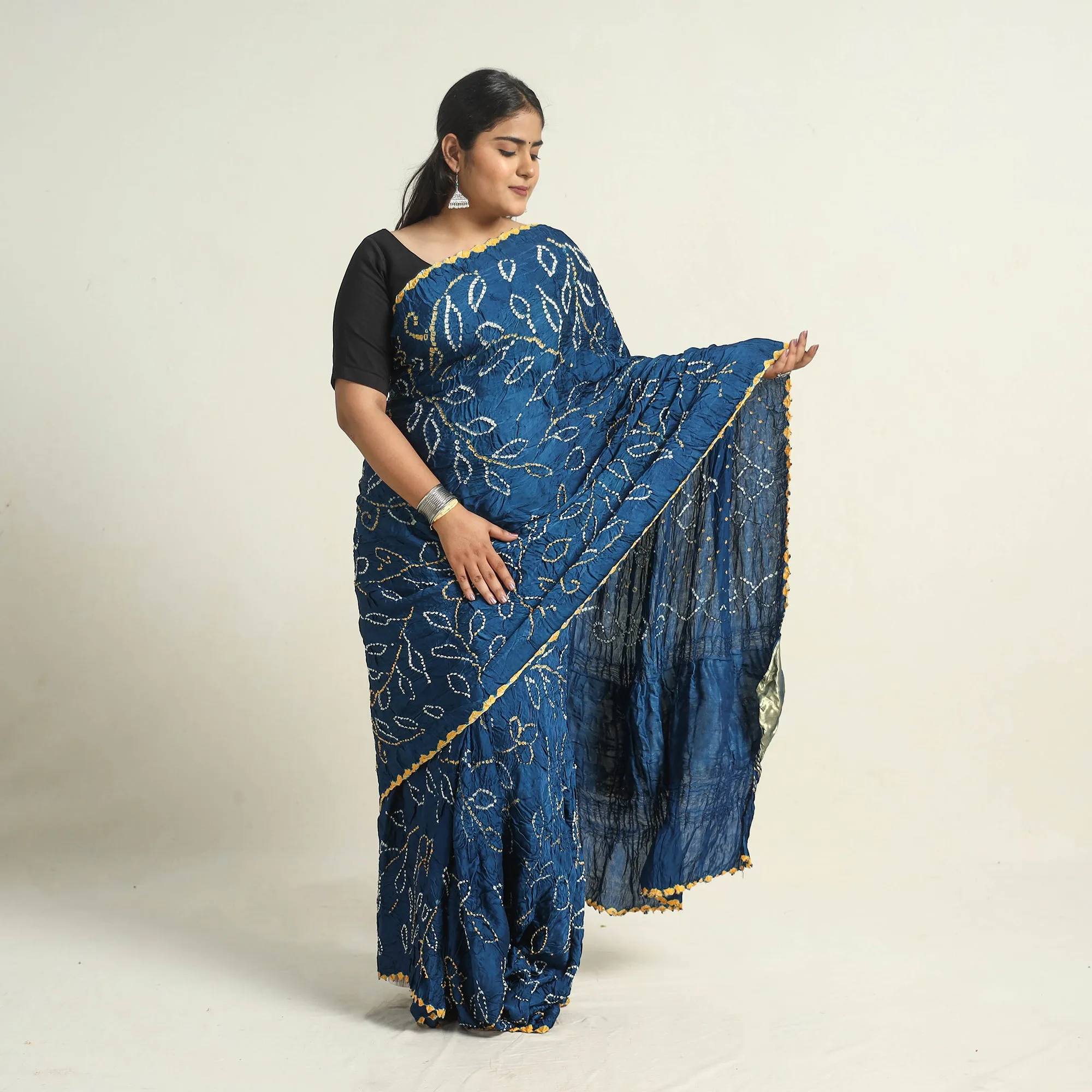 Blue - Kutch Tie-Dye Modal Silk Bandhani Saree with Zari Border 63