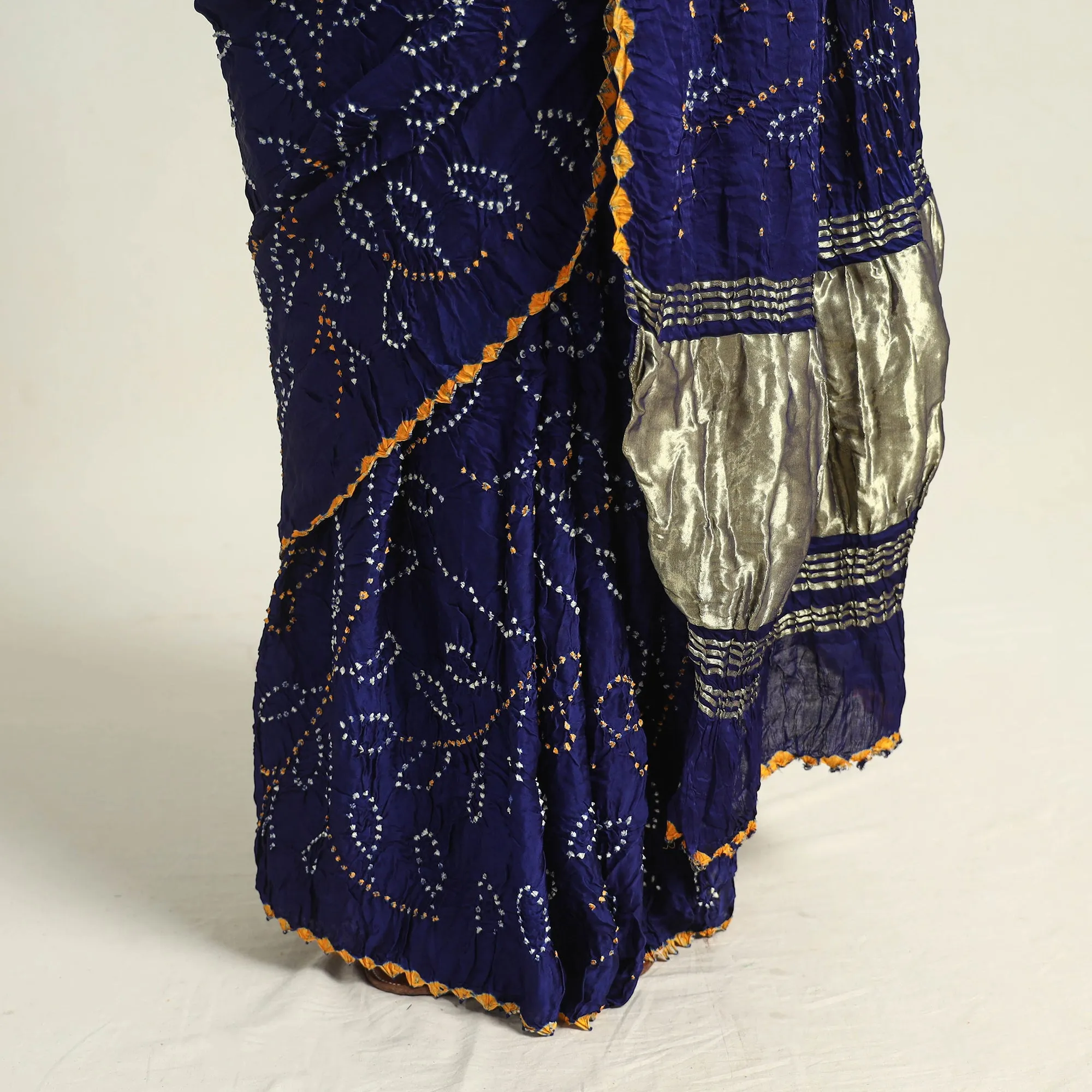 Blue - Kutch Tie-Dye Modal Silk Bandhani Saree with Zari Border 64