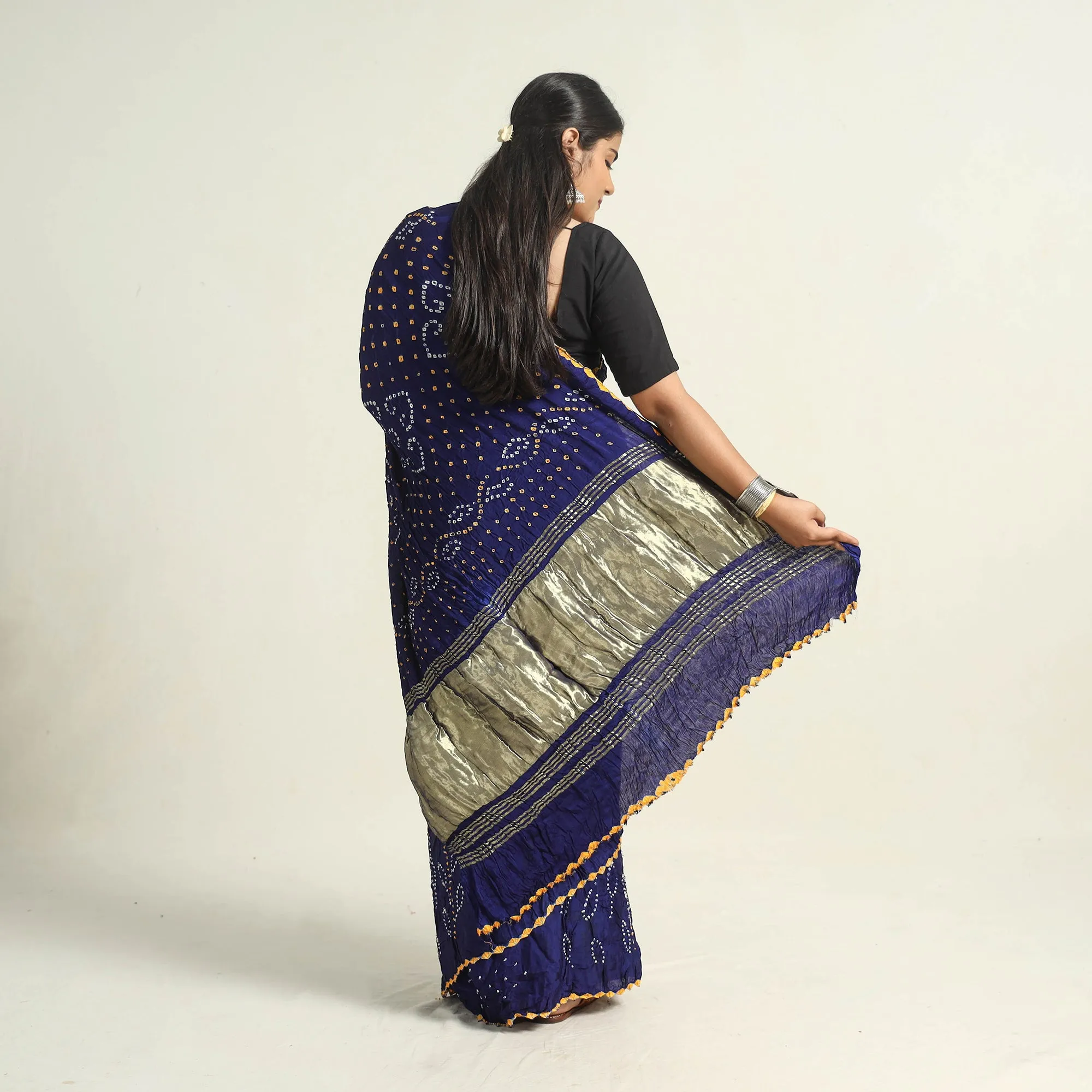 Blue - Kutch Tie-Dye Modal Silk Bandhani Saree with Zari Border 64