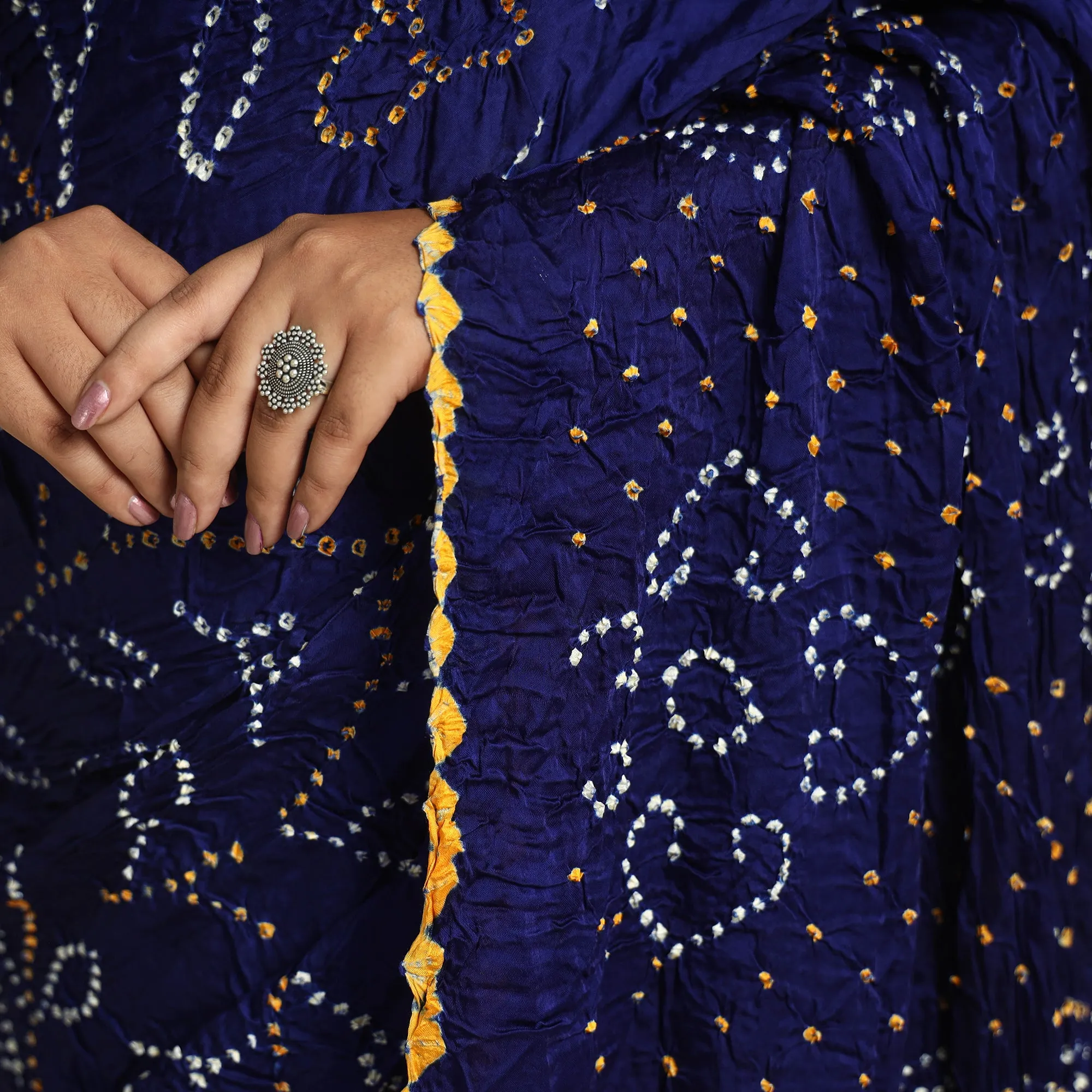 Blue - Kutch Tie-Dye Modal Silk Bandhani Saree with Zari Border 64