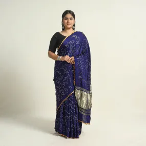 Blue - Kutch Tie-Dye Modal Silk Bandhani Saree with Zari Border 64