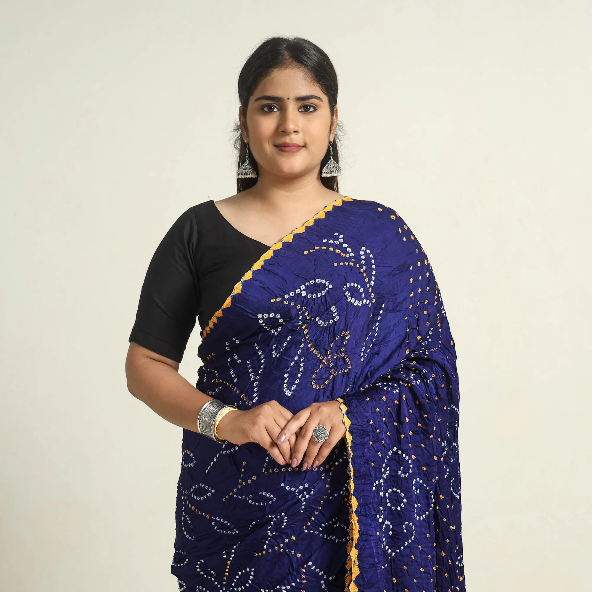 Blue - Kutch Tie-Dye Modal Silk Bandhani Saree with Zari Border 64