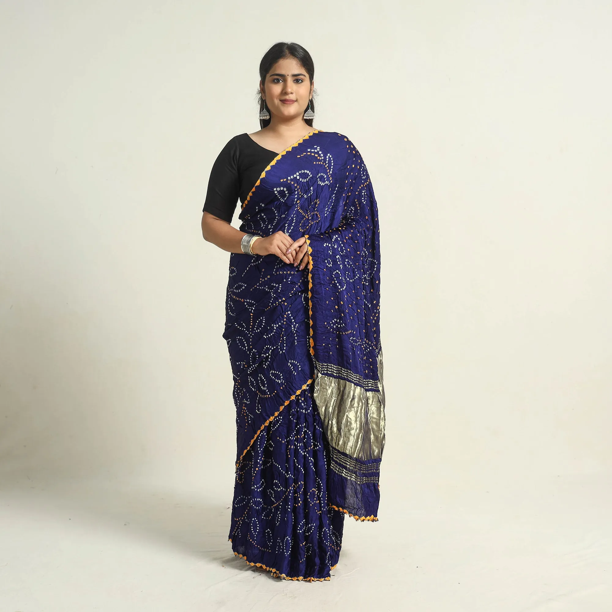 Blue - Kutch Tie-Dye Modal Silk Bandhani Saree with Zari Border 64