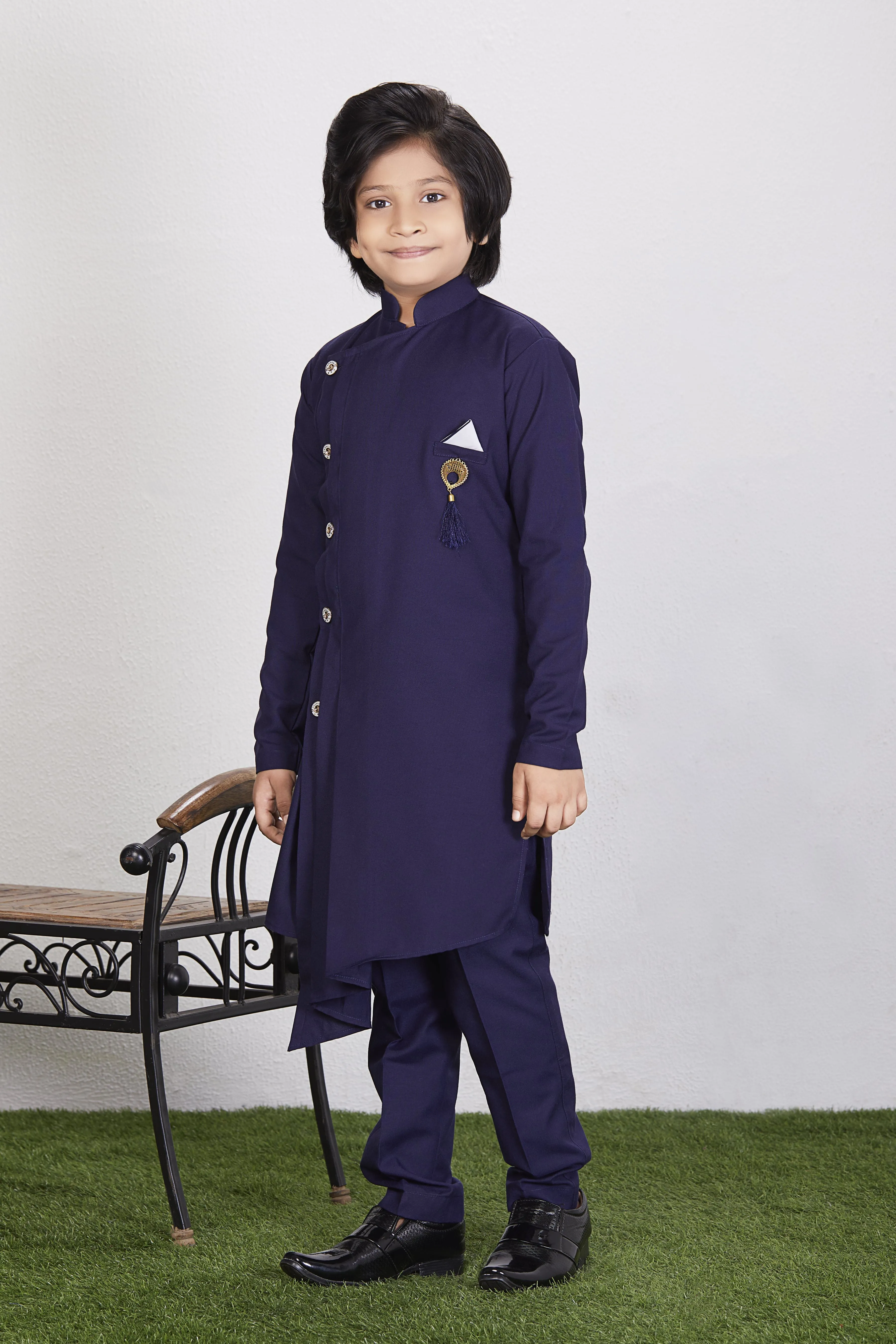 Boy's Blue Cotton Blend  Kurta Trouser Set Kids