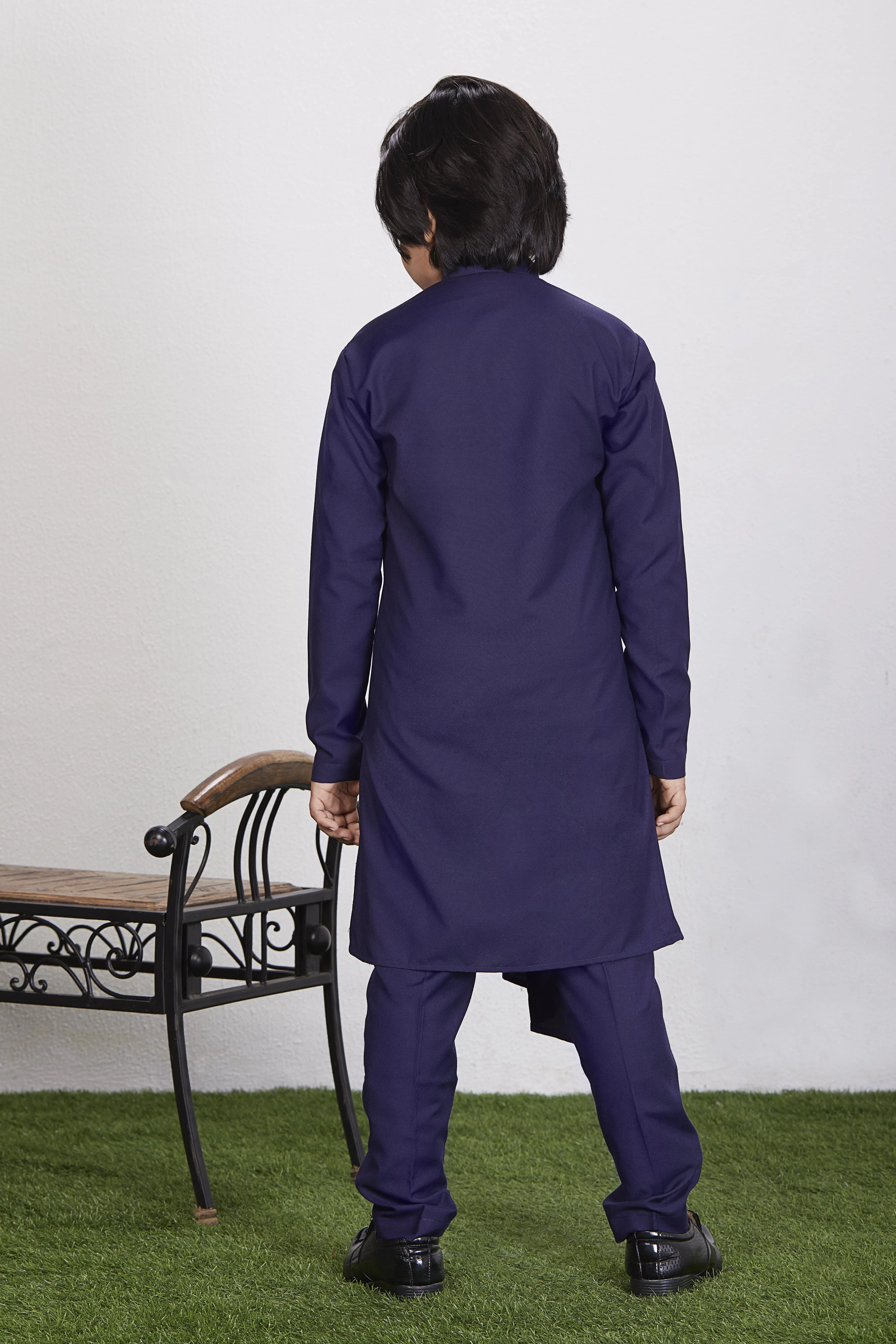 Boy's Blue Cotton Blend  Kurta Trouser Set Kids