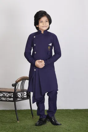 Boy's Blue Cotton Blend  Kurta Trouser Set Kids