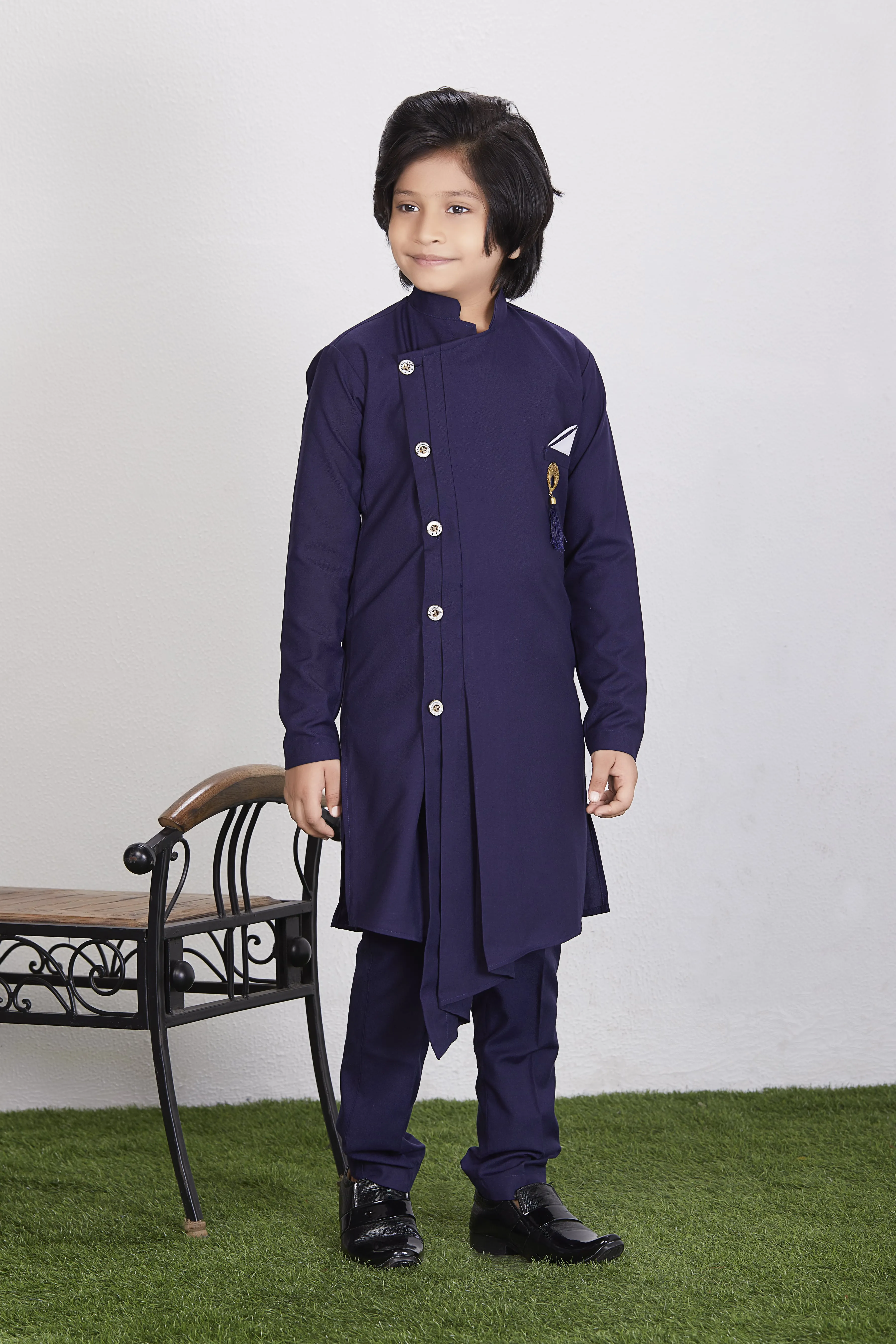 Boy's Blue Cotton Blend  Kurta Trouser Set Kids