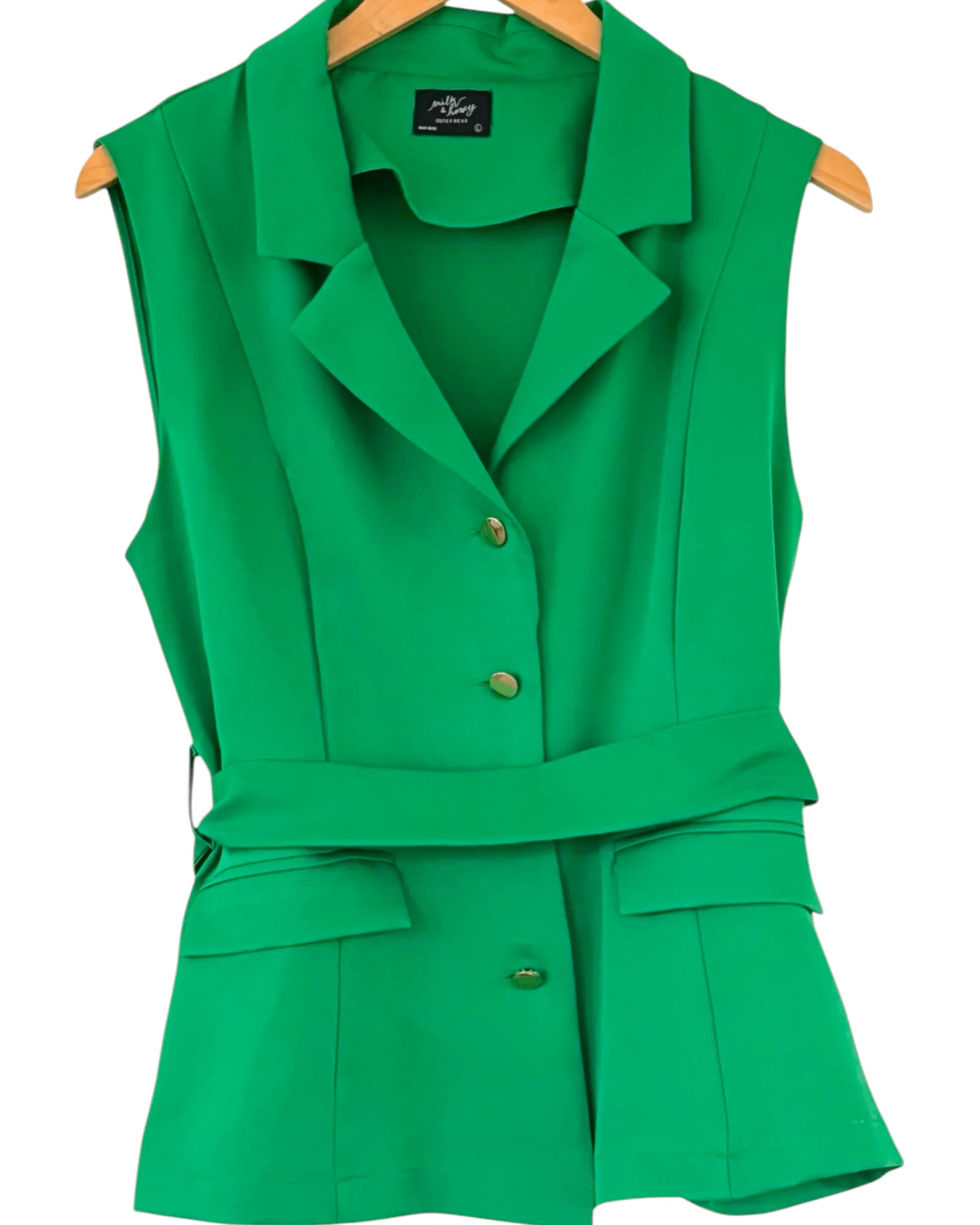 Bright Spring Paradise Belted Sleeveless Blazer