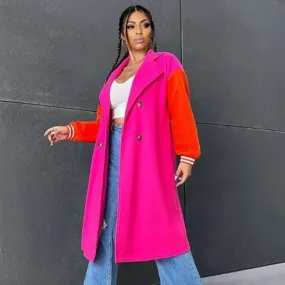 Callie Lives Oversized Varsity 2Face Pink & Orange Trench Coat Plus Size 0X