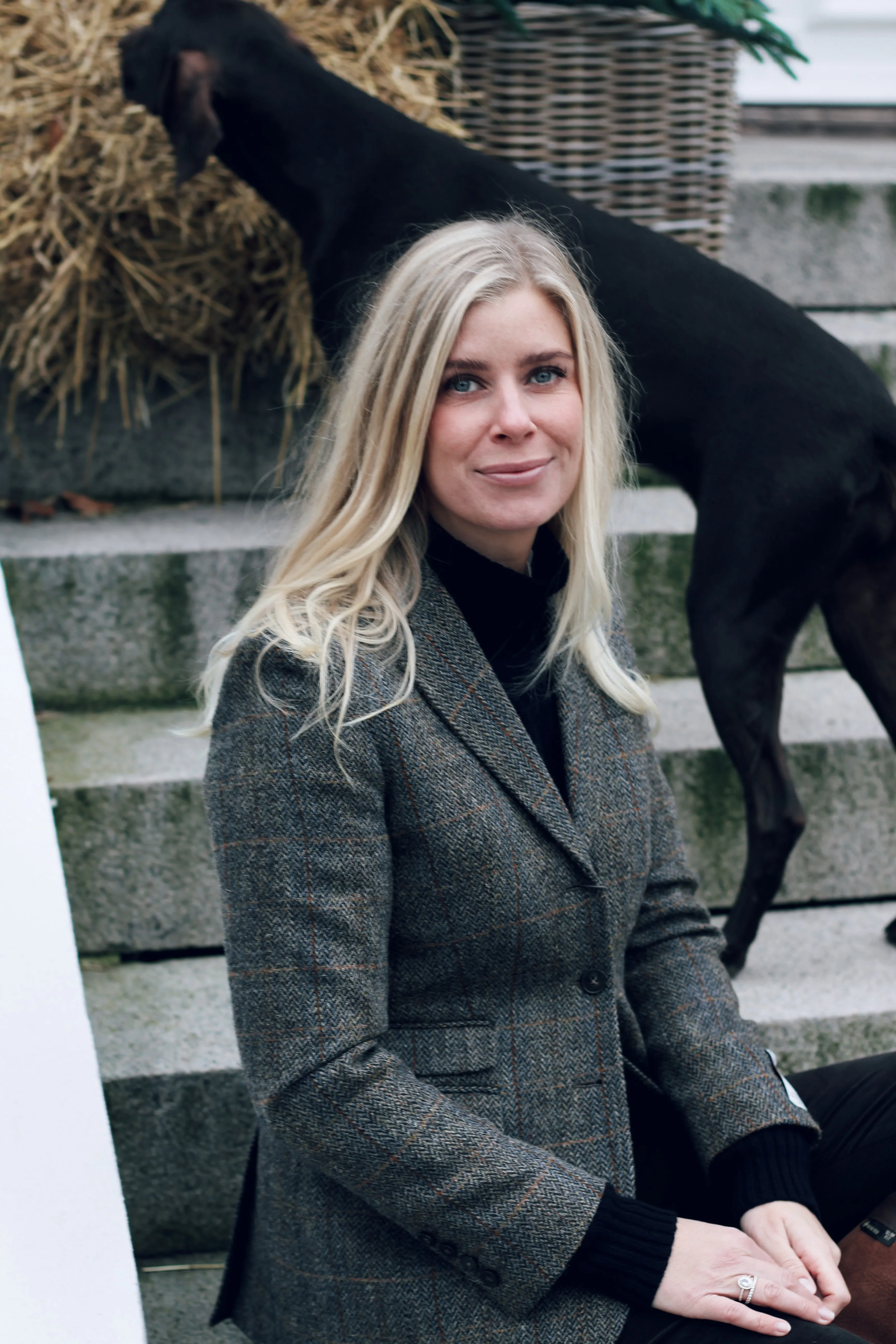 Carola blazer dame, Harris Tweed, grøn/blå sildebensmønster