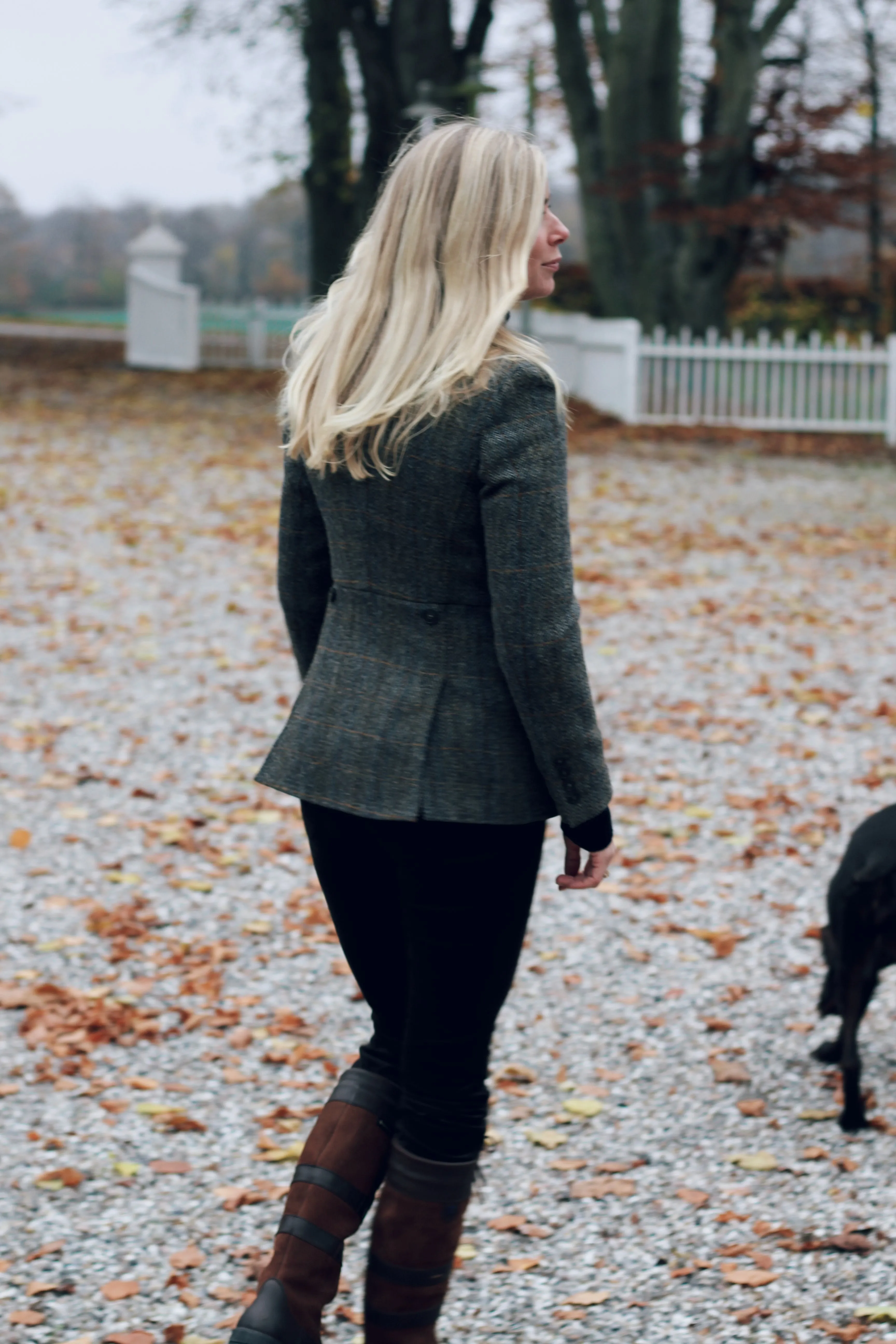 Carola blazer dame, Harris Tweed, grøn/blå sildebensmønster