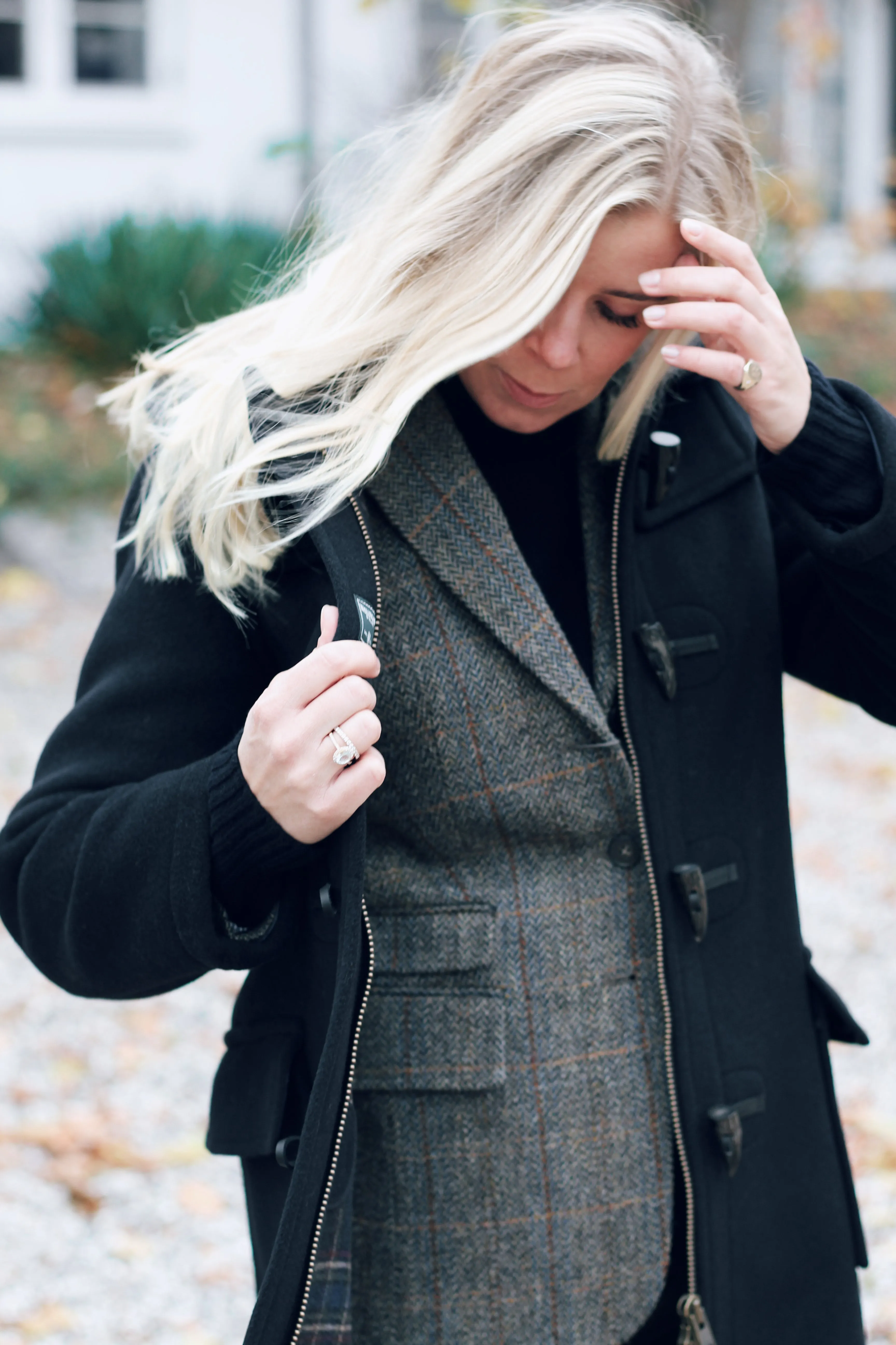 Carola blazer dame, Harris Tweed, grøn/blå sildebensmønster