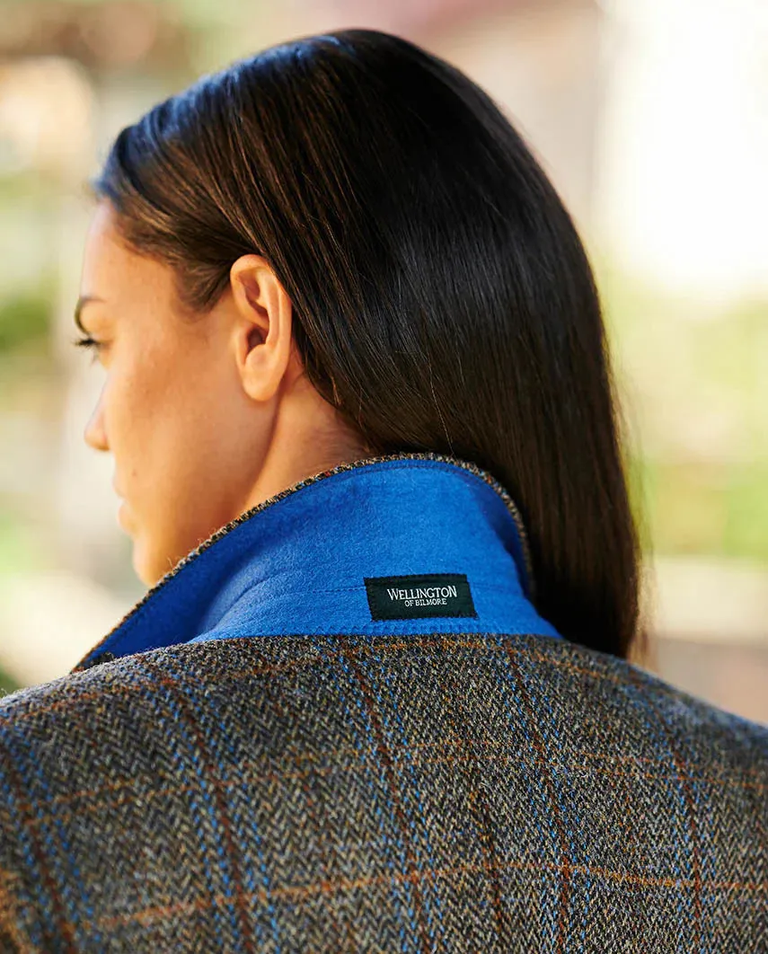 Carola blazer dame, Harris Tweed, grøn/blå sildebensmønster