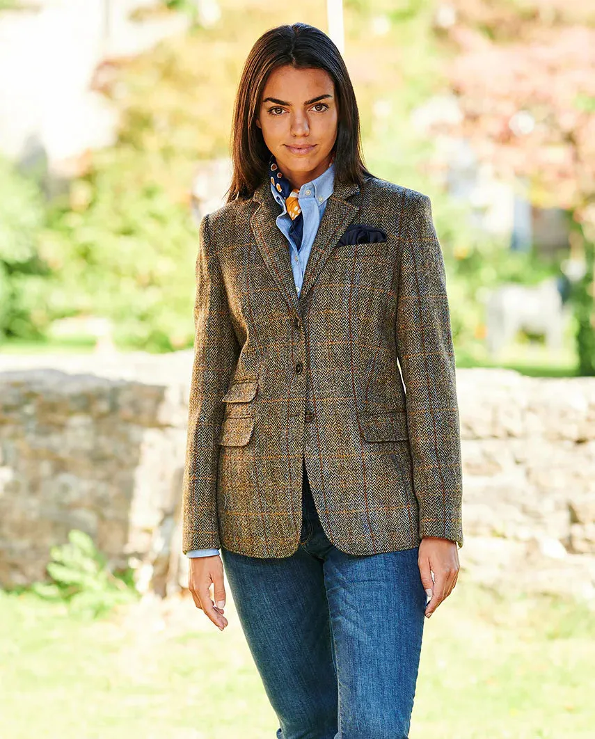 Carola blazer dame, Harris Tweed, grøn/blå sildebensmønster