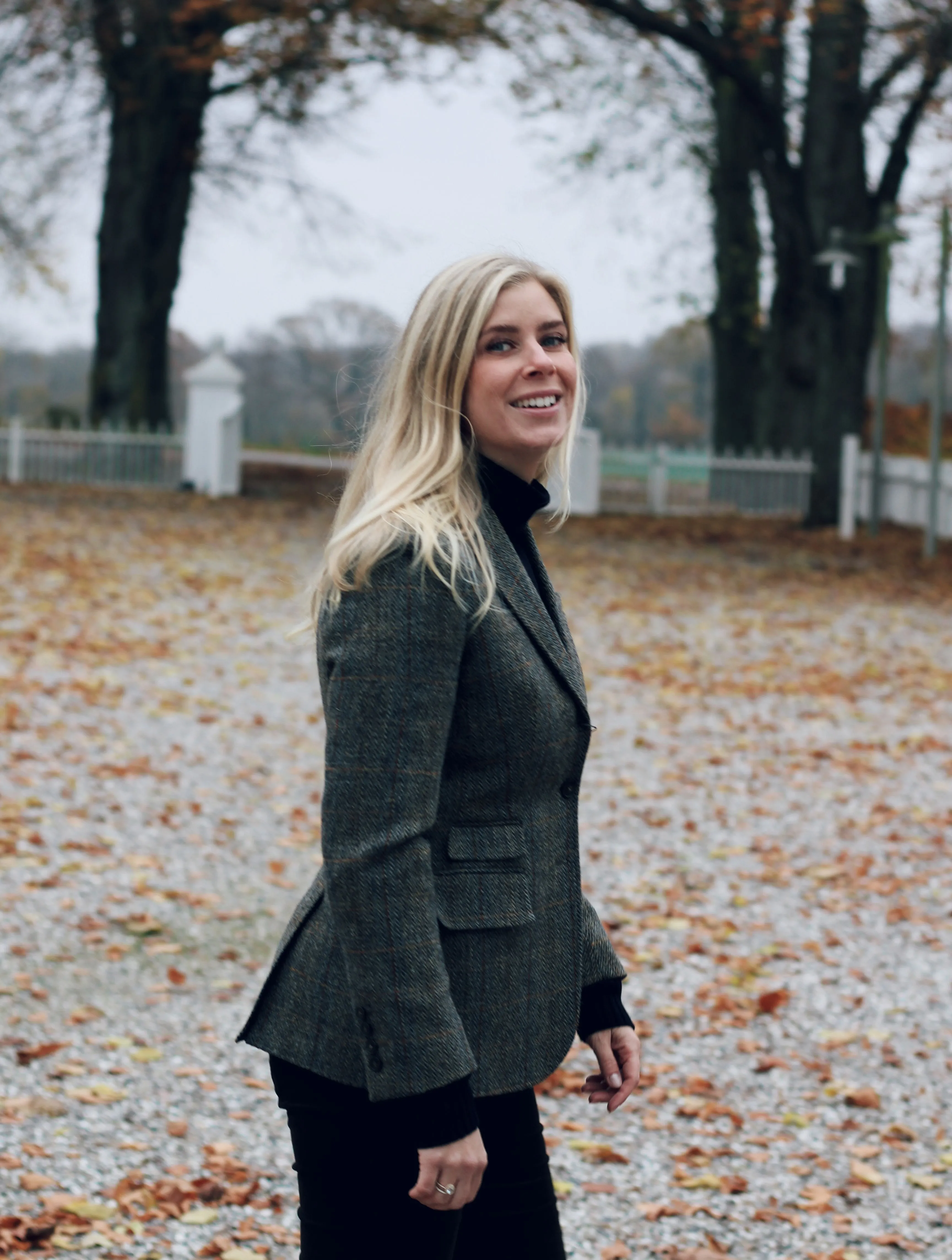 Carola blazer dame, Harris Tweed, grøn/blå sildebensmønster
