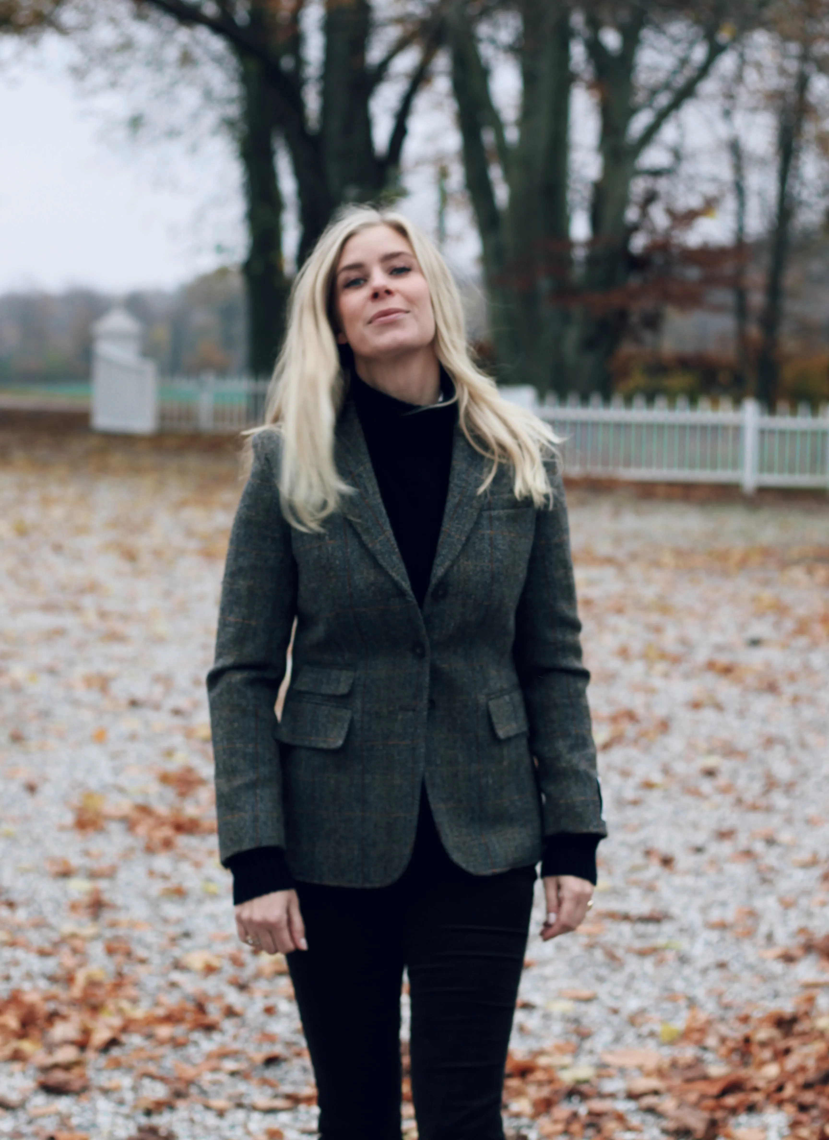 Carola blazer dame, Harris Tweed, grøn/blå sildebensmønster