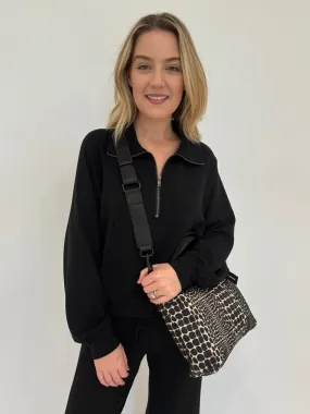 Caroline Half Zip-Up Collar Sweatshirt - Black