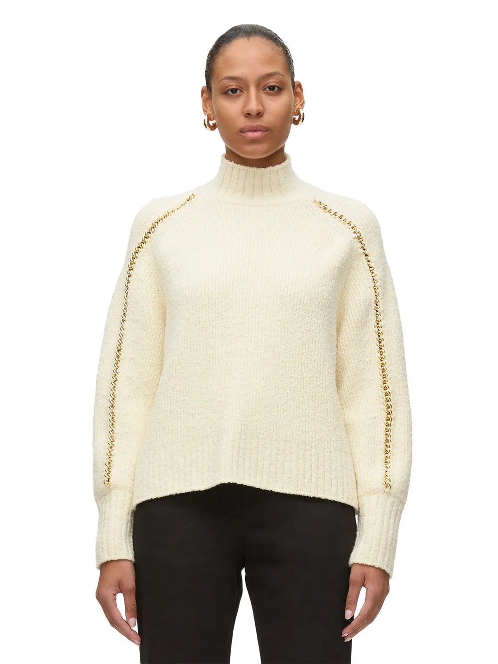 Chainlink Bouclé Turtleneck Pullover (Ivory)