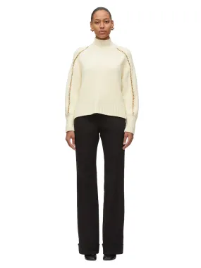 Chainlink Bouclé Turtleneck Pullover (Ivory)