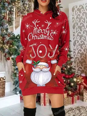 Christmas sweatshirt|Christmas Print Drop Shoulder Hooded Sweatshirt Dress