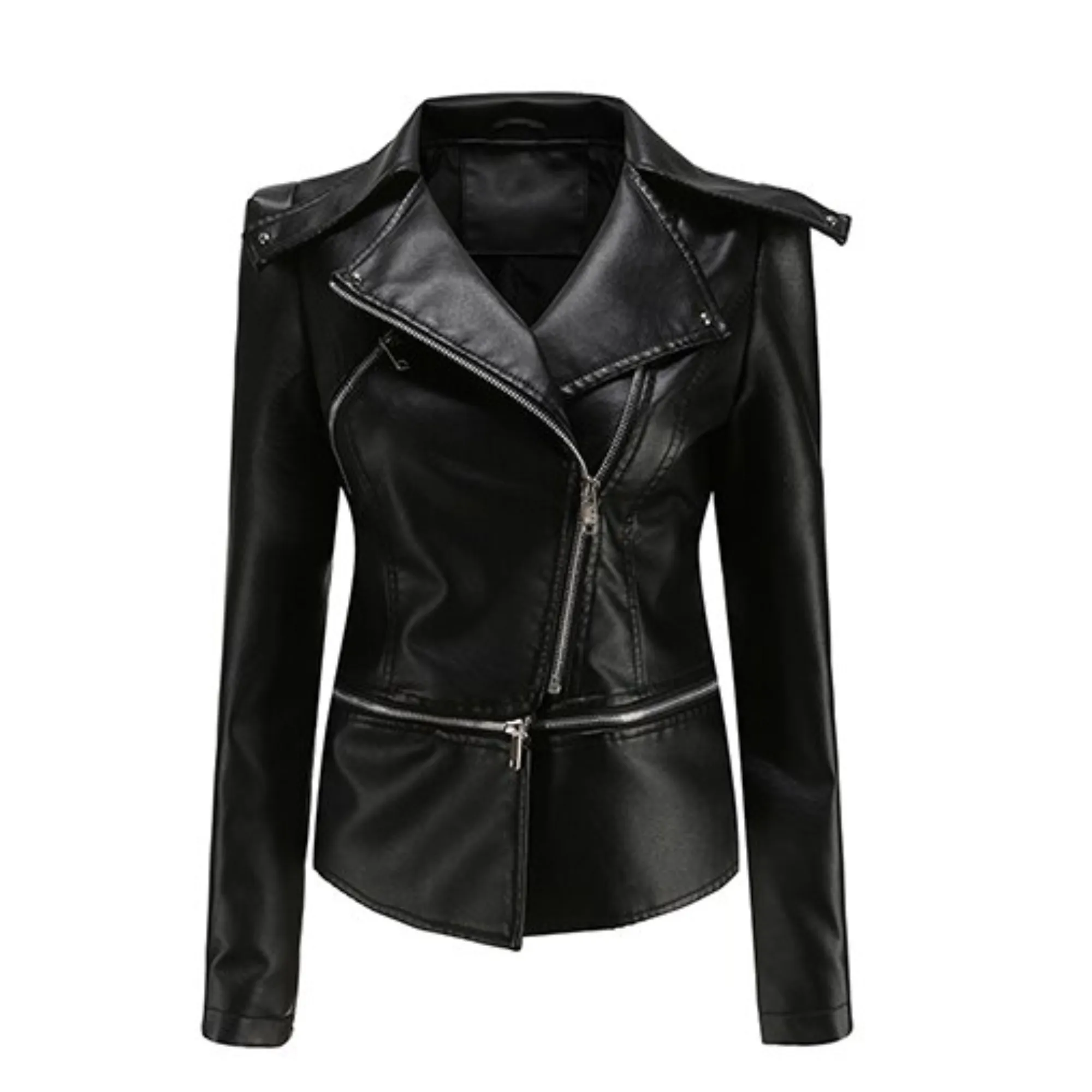 Cici - Black PU Leather Adjustable Length Jacket