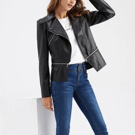 Cici - Black PU Leather Adjustable Length Jacket
