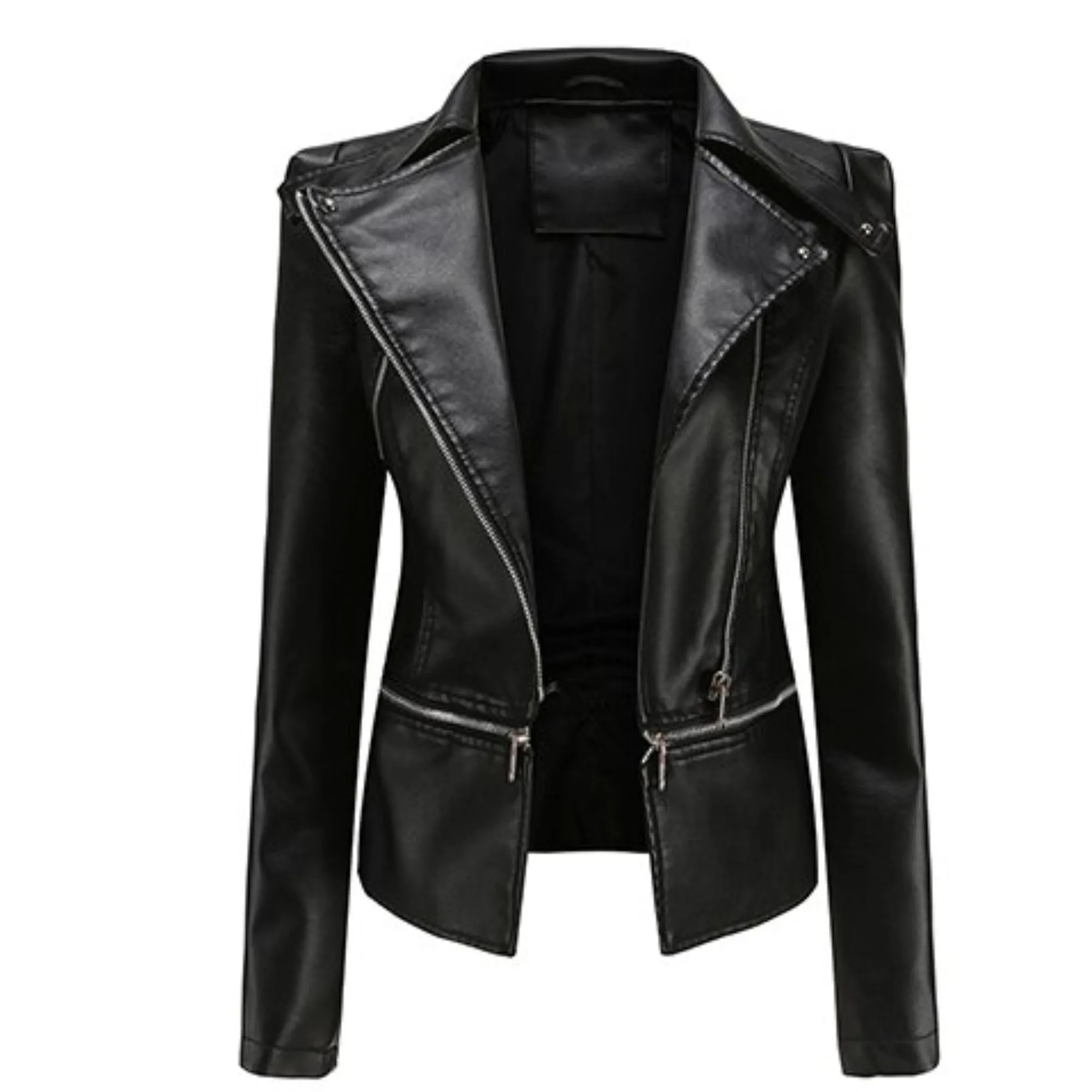 Cici - Black PU Leather Adjustable Length Jacket