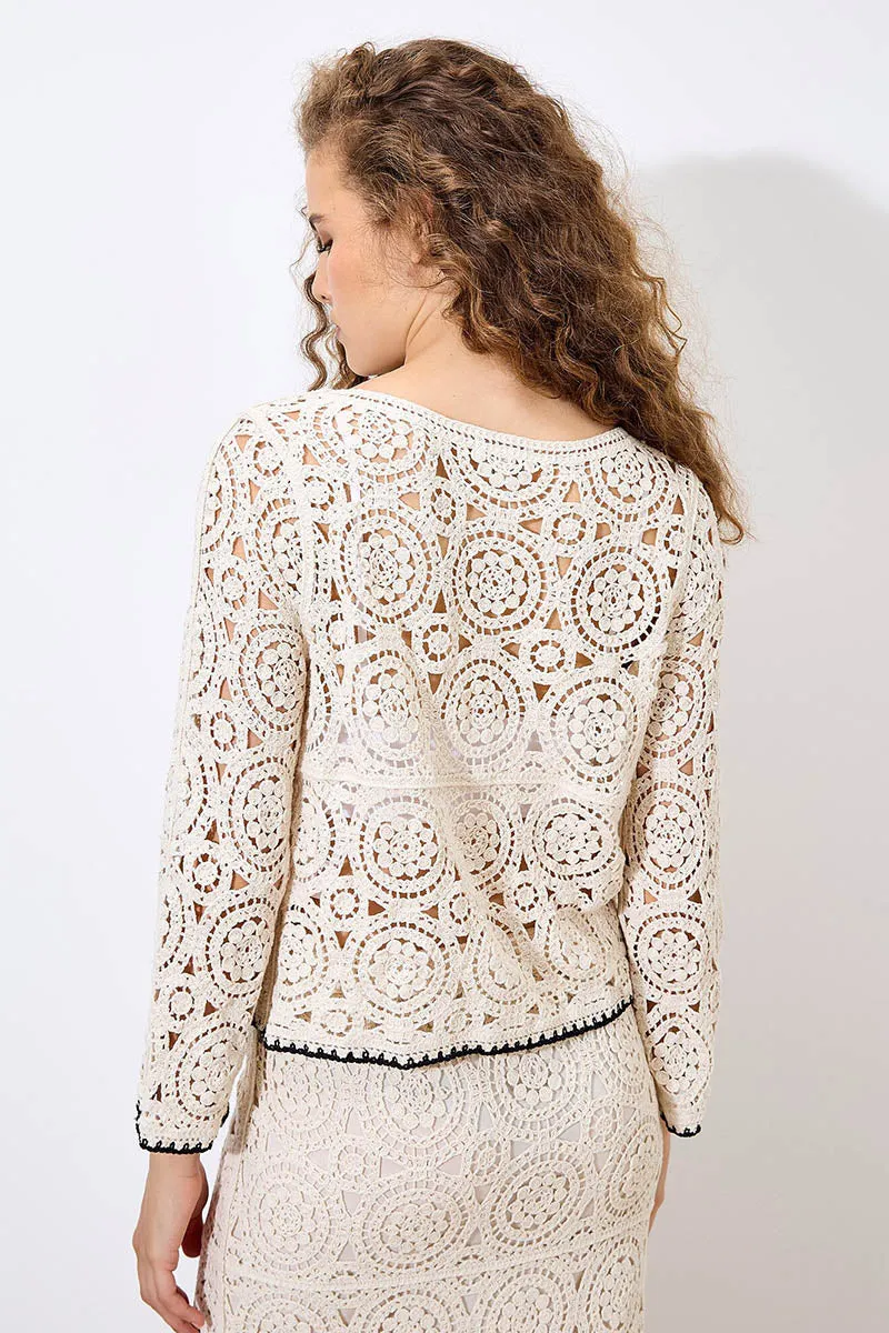 CIRCLES BELL SLV CROCHET TOP