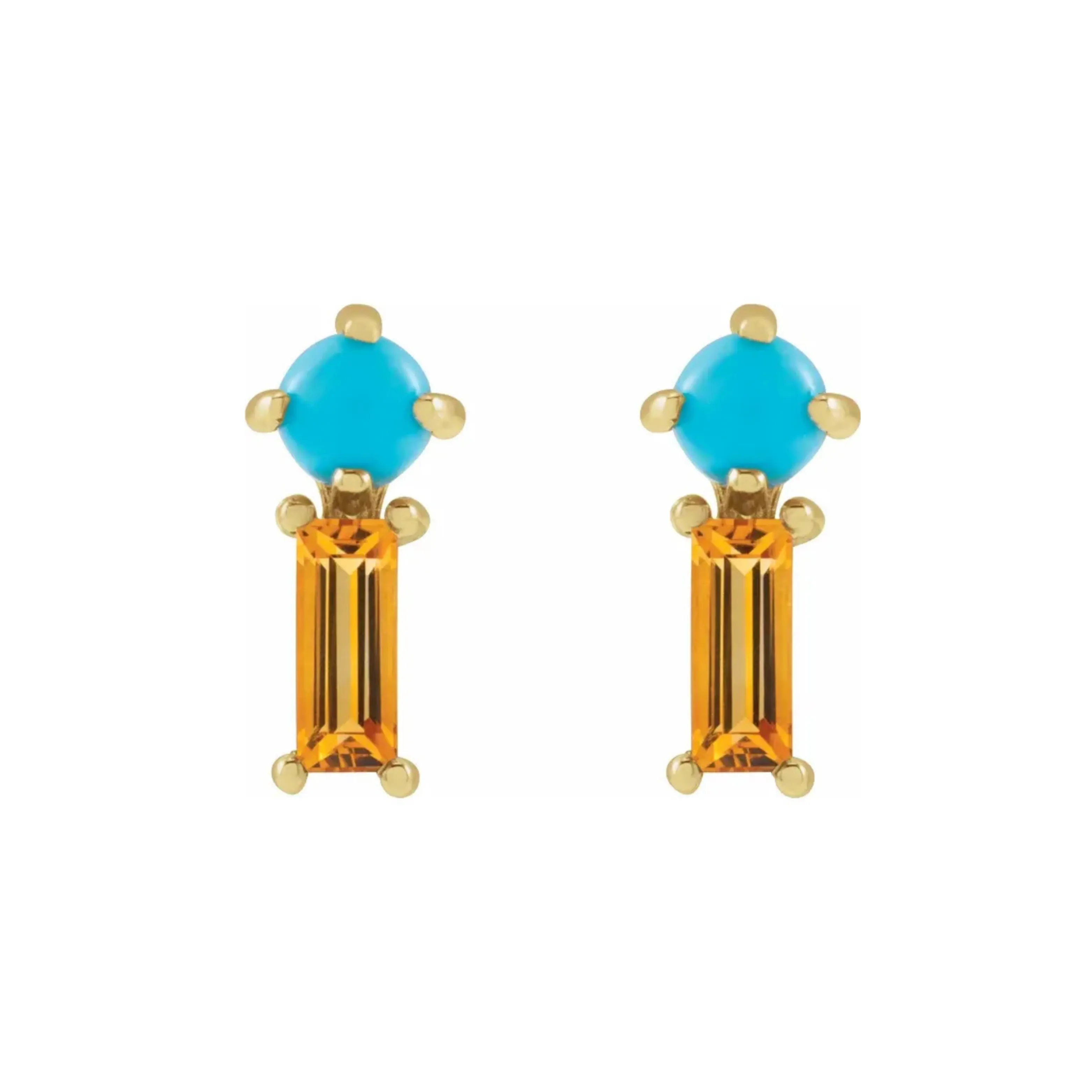 Citrine & Turquoise Gold Stud Earrings